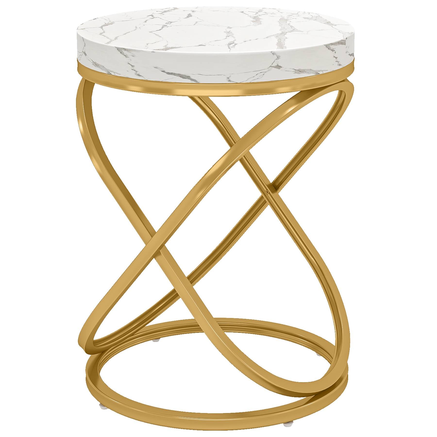 Round End Table, 26" Tall Sofa Side Table with Faux Marble Top