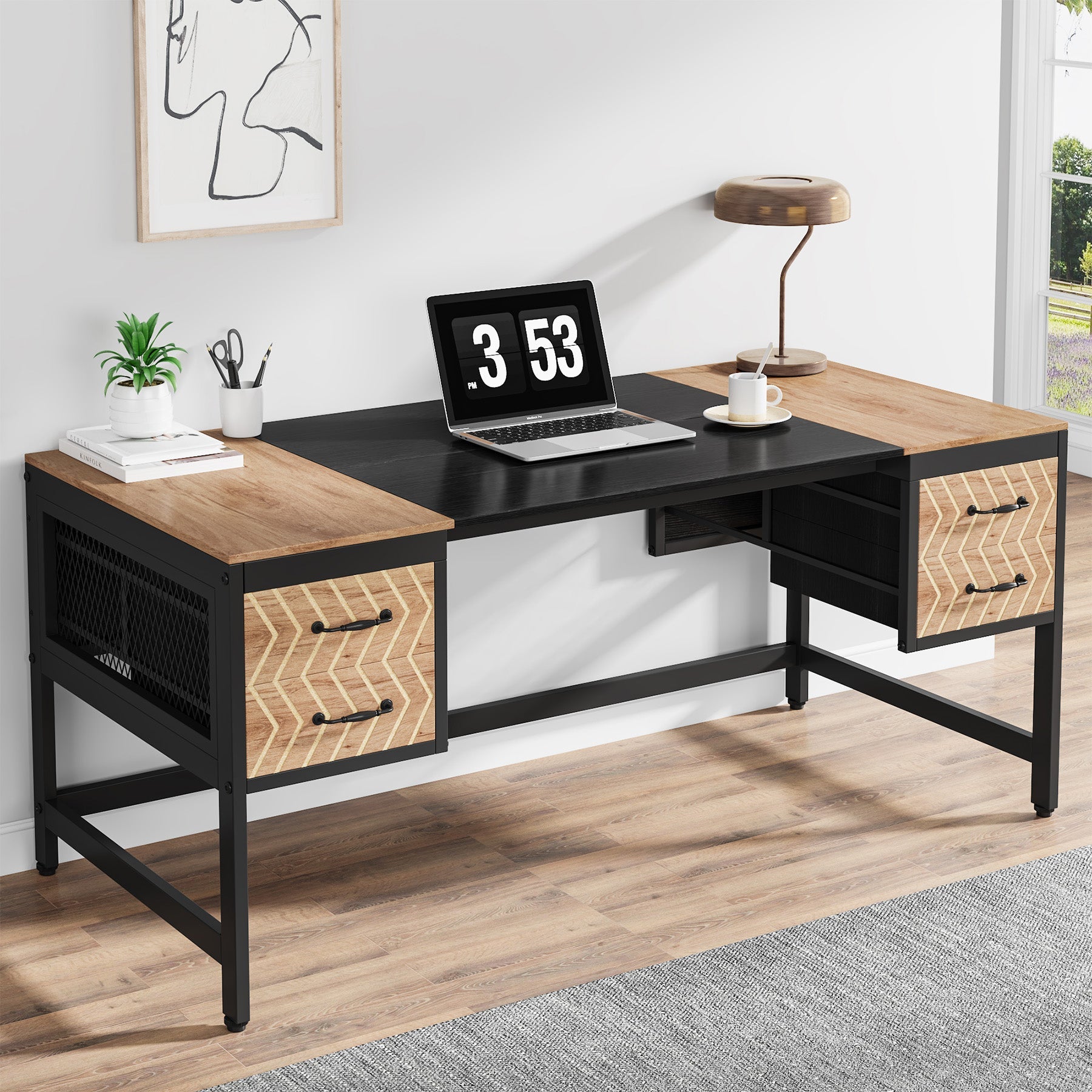 160 cm Computer Desk Executive Desk Writing Table with 4 Storage Drawers