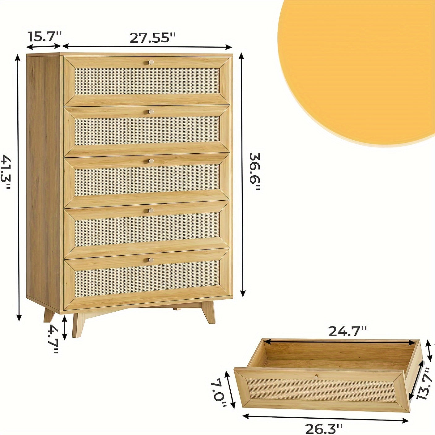 Modern Tall Bedroom Dresser Rattan Dresser For Bedroom With 5 Drawer Chest Of Drawers For Living Room