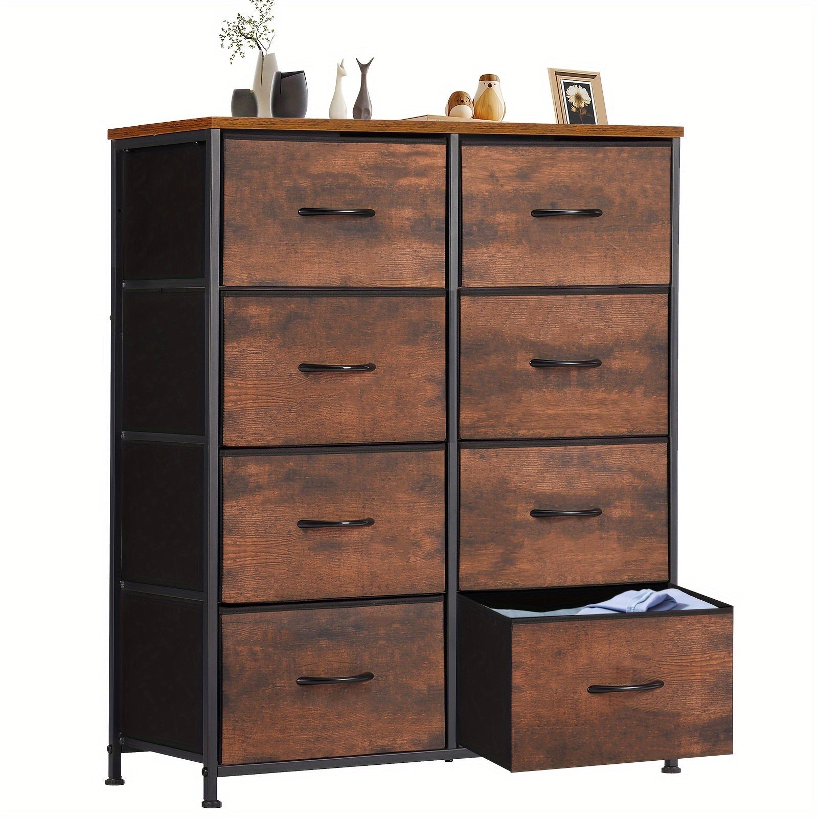 Dresser for Bedroom Drawer Organizer Storage 8 Drawers, Fabric Storage Tower, Chest of Drawers with Steel Frame, Wood Top for Nursery, Living Room, Closet