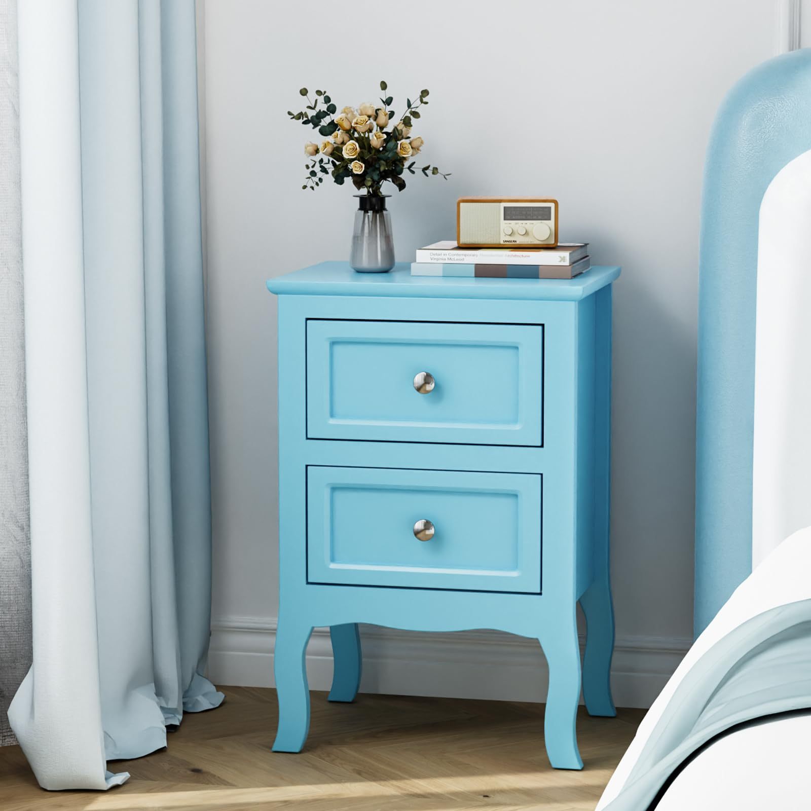 Nightstand with 2 Drawers, Night Stands for Bedrooms, Small Bed Side Table/ Night Stand with Drawers for Small Spaces