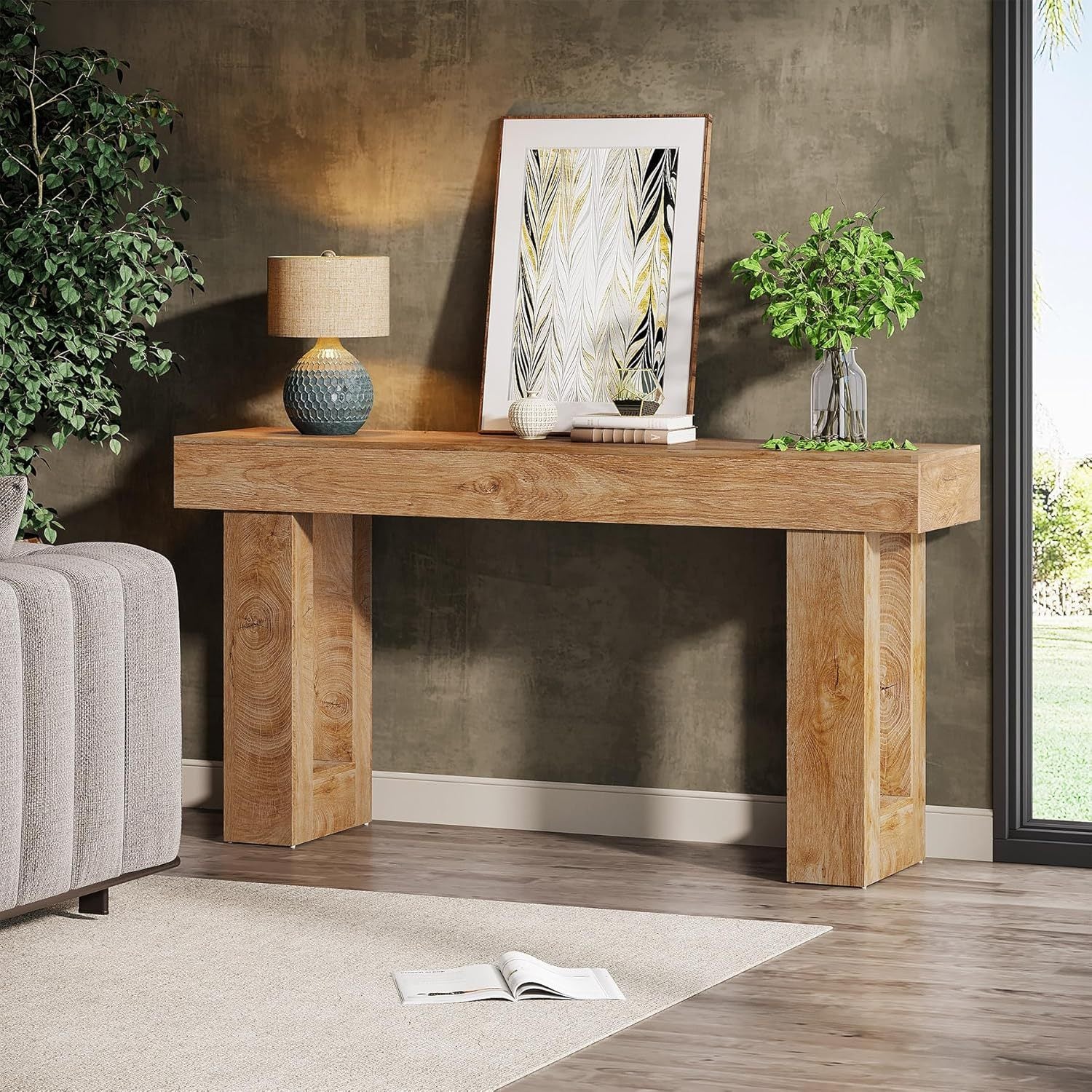 Chic 160 cm Long Wooden Console Table with Open Storage Space - Contemporary Farmhouse Style, Sturdy Hardwood Construction, Ideal for Entryway, Hallway, Living Room - Features Perfectly Aligned Top & Base Width