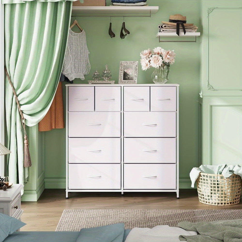 Fabric Dresser for Bedroom, Dresser with 10 Drawers, Storage Tower with Fabric Bins, Double Dresser, Chest of Drawers for Closet, Living Room, Hallway