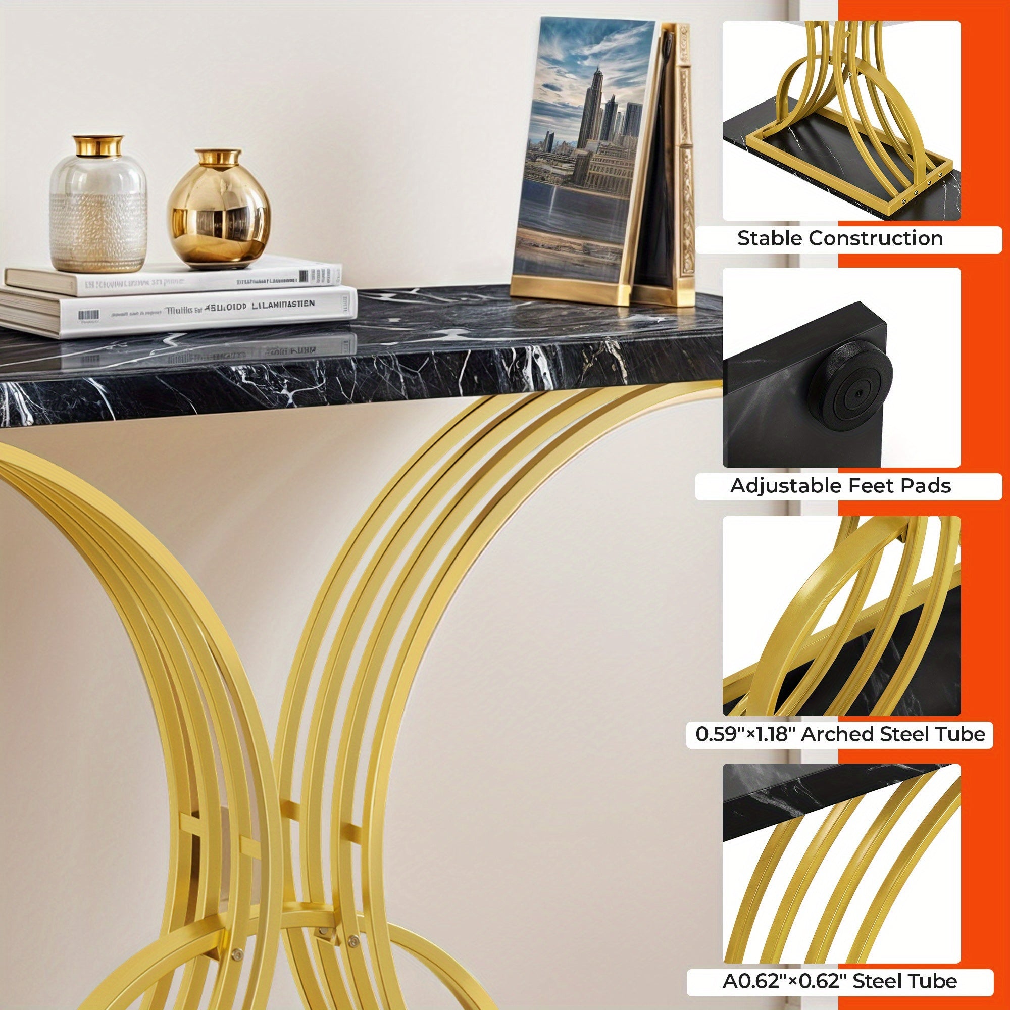 Modern Faux Marble Accent Console Table with Gold Metal Legs for Entryway Sofa - Perfect Halloween and Christmas Gift