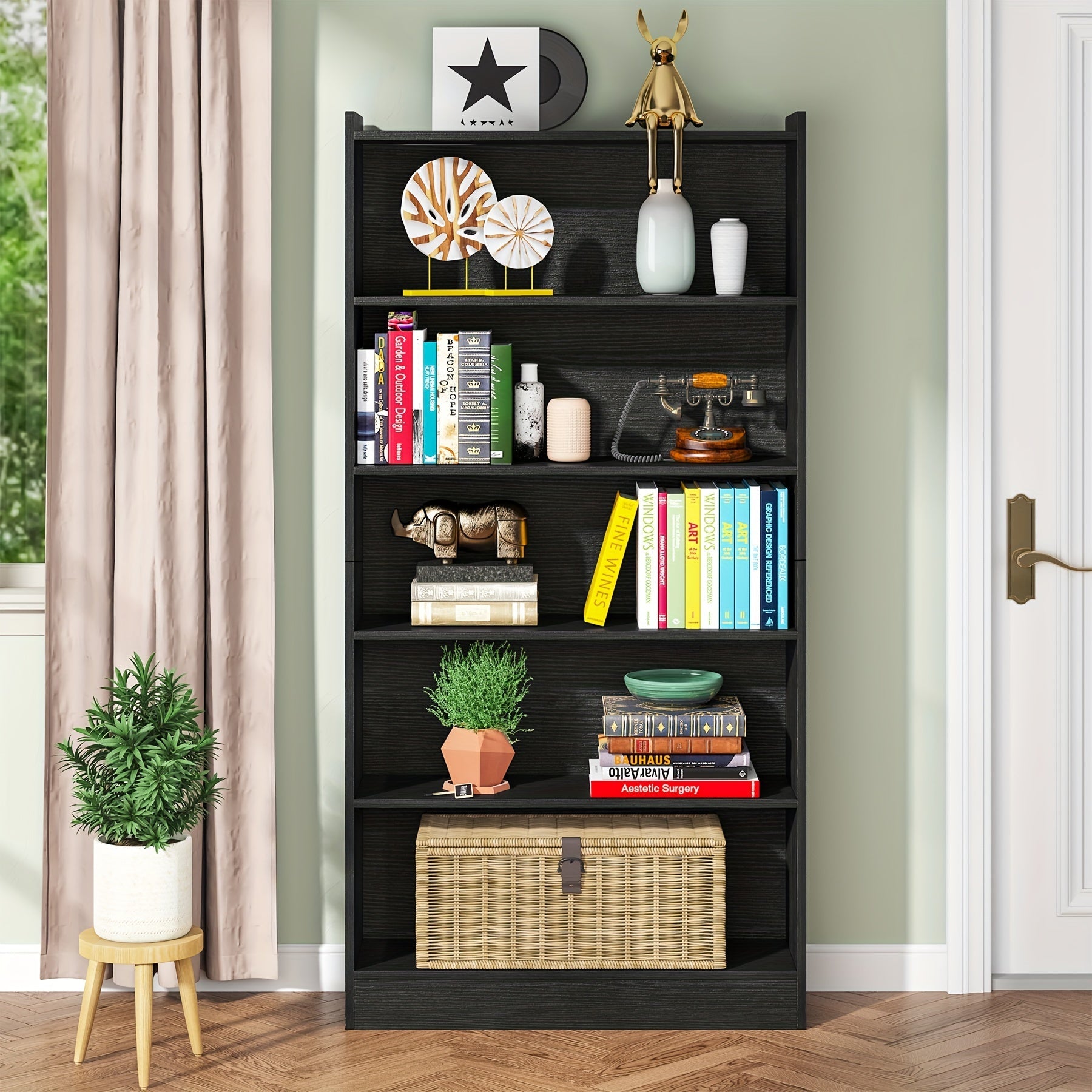 6-tier Bookcase. Standing At 181cm, This Piece Doubles As Bookshelves And Bookcases, Offering 5 Spacious Shelves For Your Library Collectio