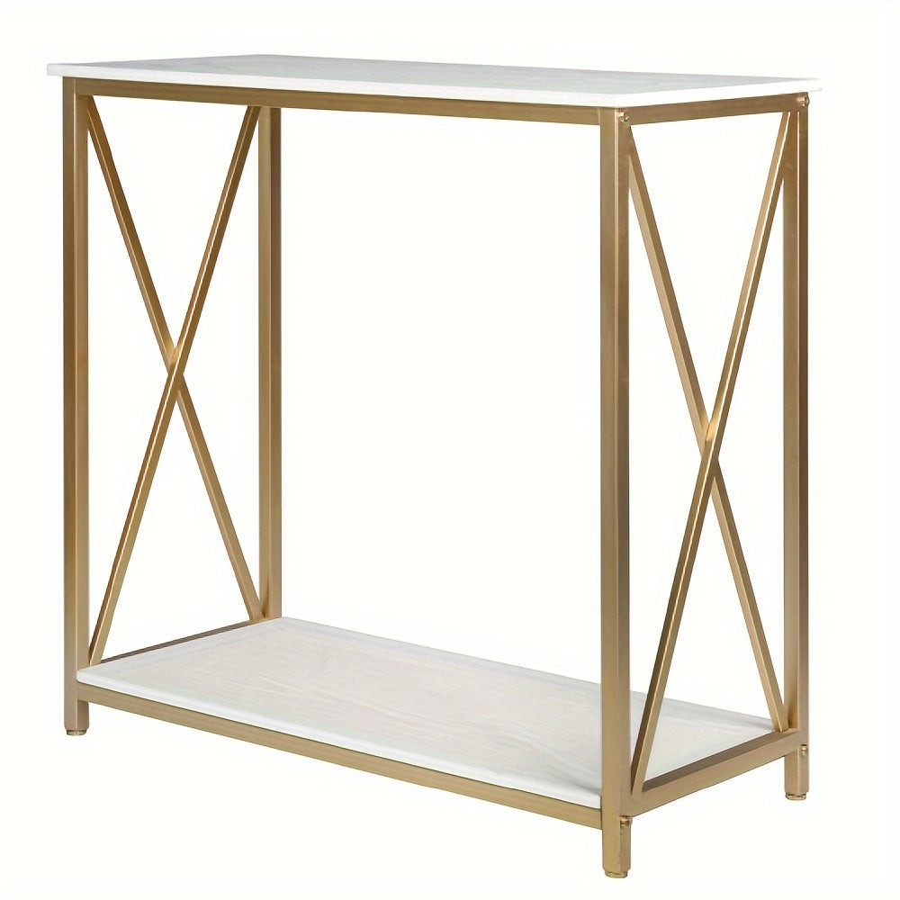 2-Tier Console Table, Golden Sofa Entry Table with White Top and Golden Metal Frame for Home (cm)