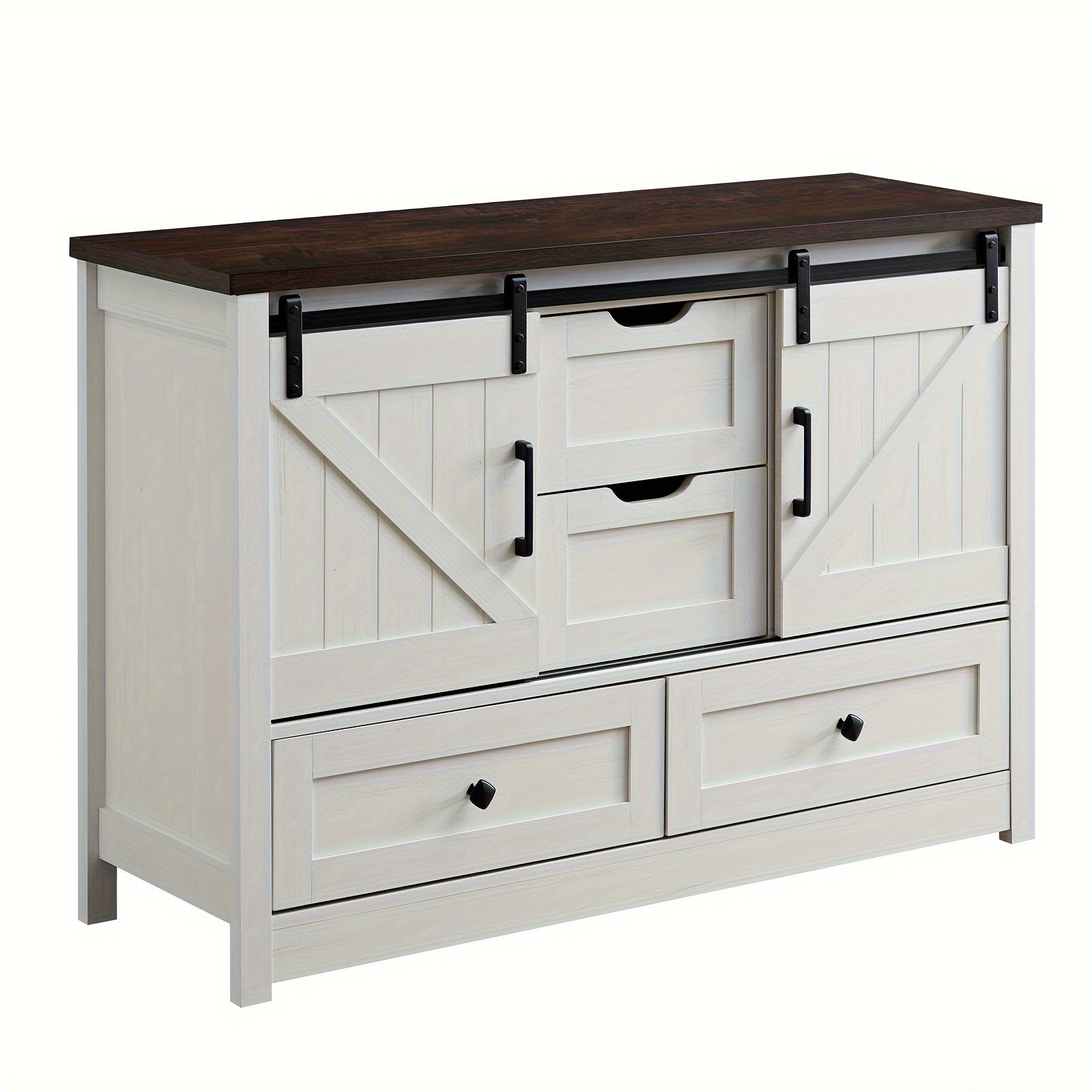 White Dresser for Bedroom, Farmhouse Dresser with Sliding Barn Door, 48" Wide Storage Cabinet with 4 Drawers, 4 Chest Of Drawers for Bedroom, Entryway, Living Room, Dining Room, Antique White