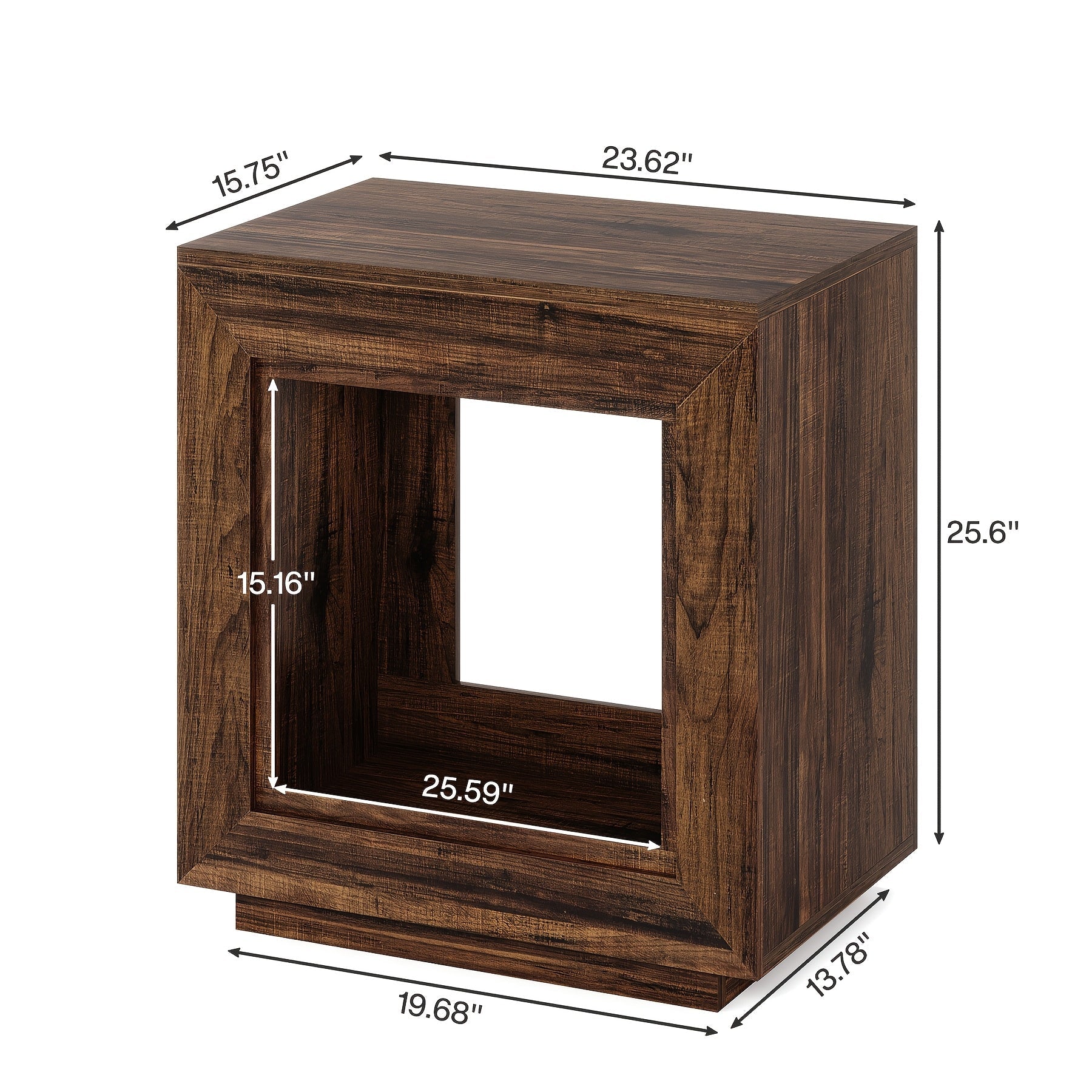 Charming 64cm Farmhouse End Table with Storage - Rustic Dark Wood Finish, 2-Tier Side Table for Living Room or Bedroom, Space-Saving Design with Ample Top Surface & Under-Table Shelf for Books and Decor, Compact Side Table|Rus