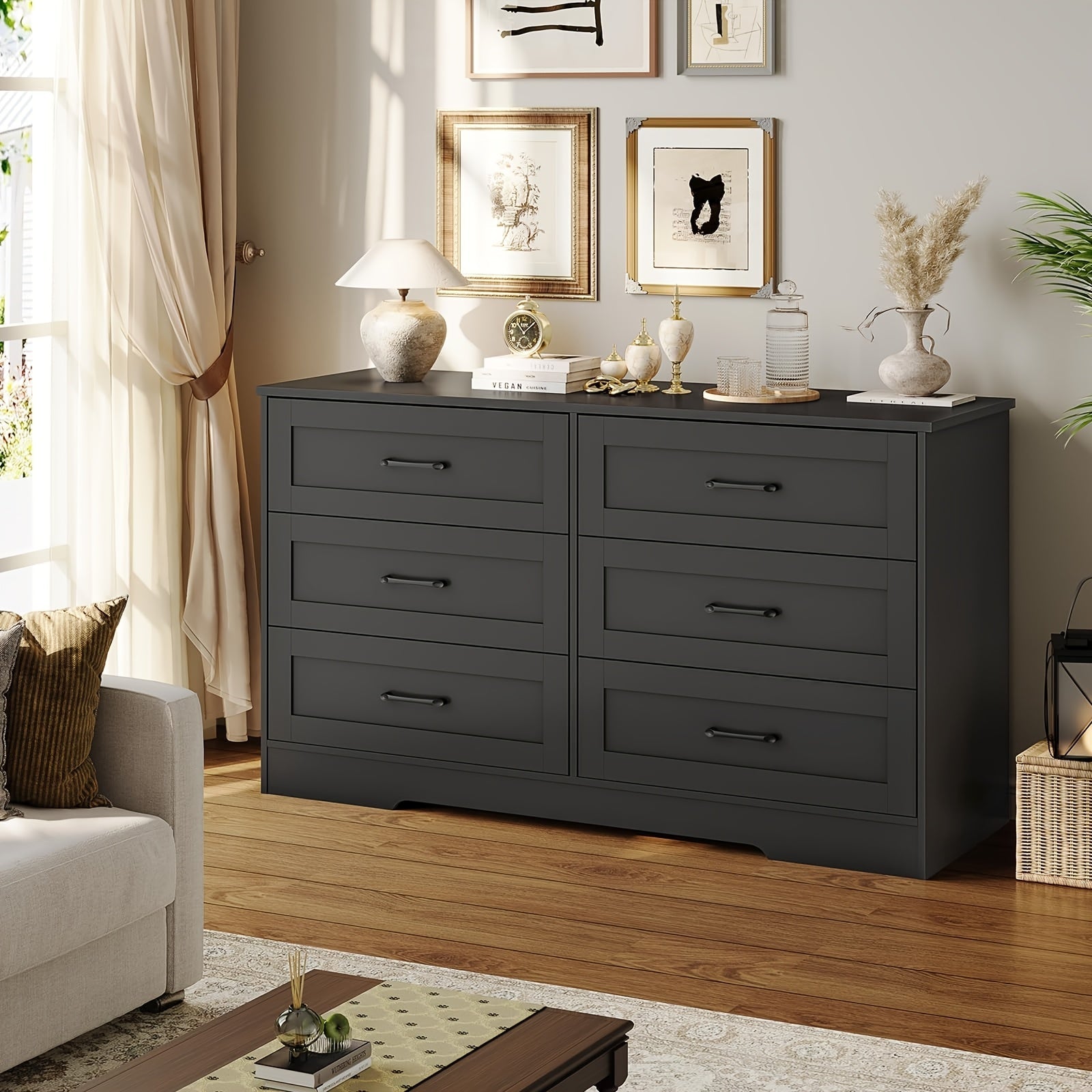 Bedroom Dresser With 6 Large Drawers, Modern Large Capacity Clothing Storage Cabinet With Deep Drawers, Dresser For Bedroom, Living Room, Hallway