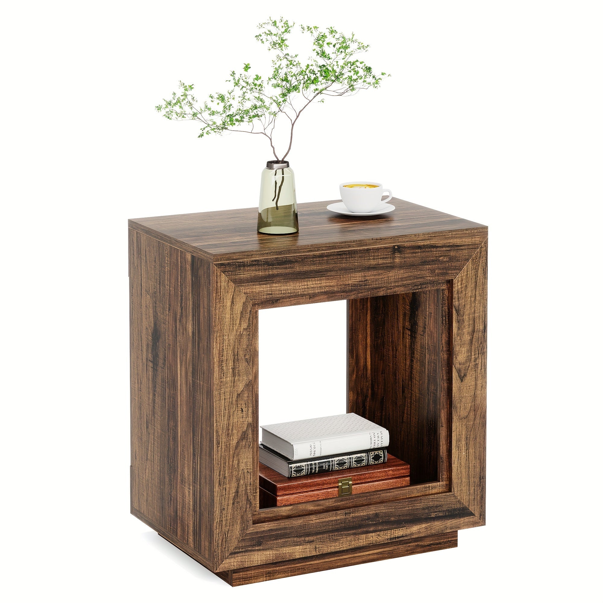 64cm solid wood side table, square side table, bedside table with storage function