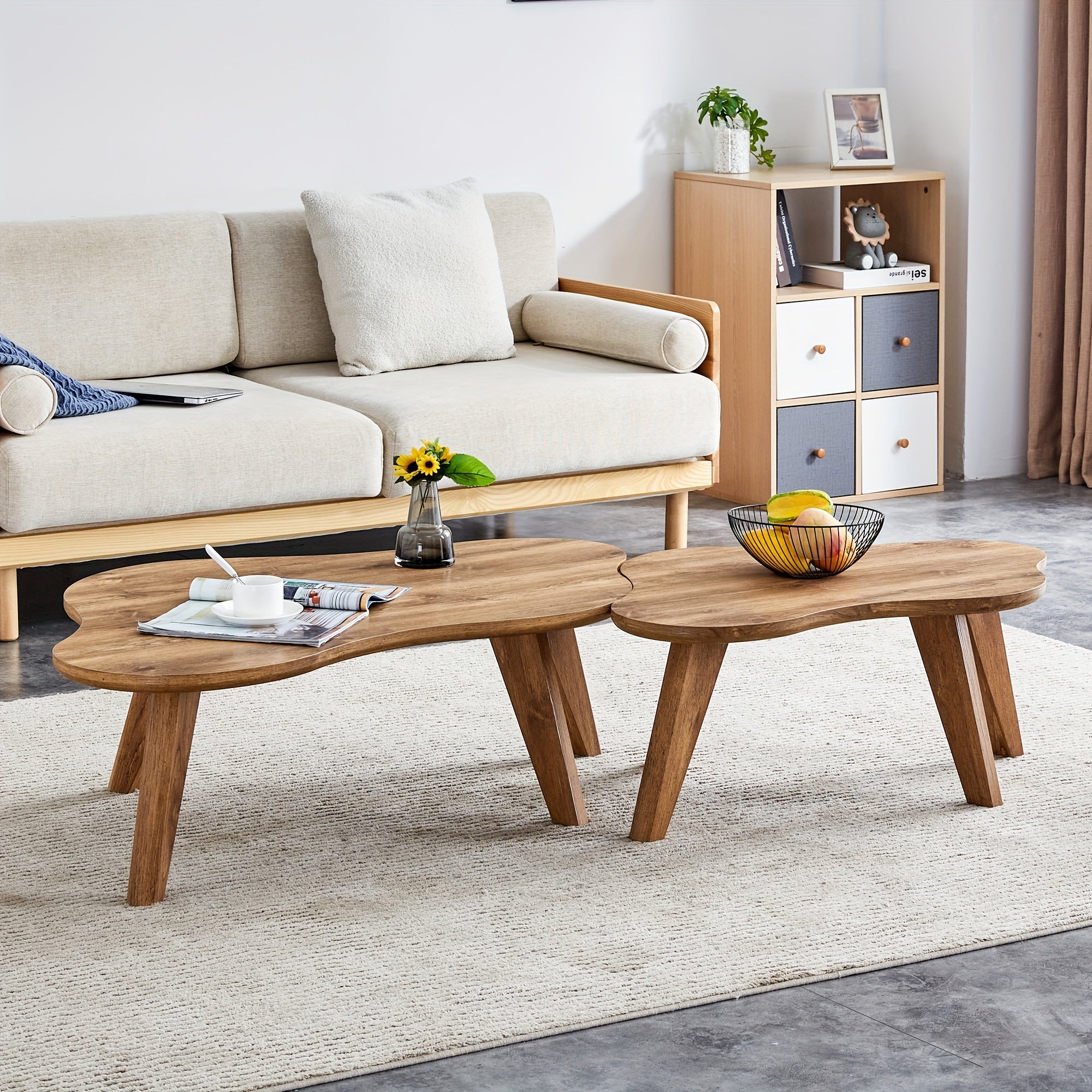 Modern Minimalist Wood Color Table Top Coffee Table. Log Style Coffee Table.Cloud Shape Gives You A New Experience, Computer Desk. The Game Table. Suitable For Dining And Living Rooms (Set Of 2)