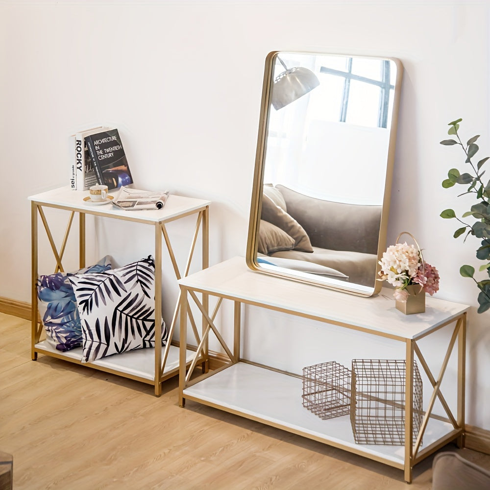 2-Tier Console Table, Golden Sofa Entry Table with White Top and Golden Metal Frame for Home (cm)