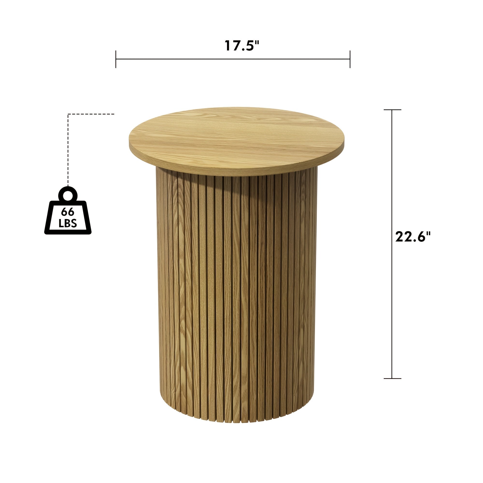 Modern Round Fluted End Table - Natural Wood Finish, Small Accent Pedestal Nightstand for Living Room & Bedroom