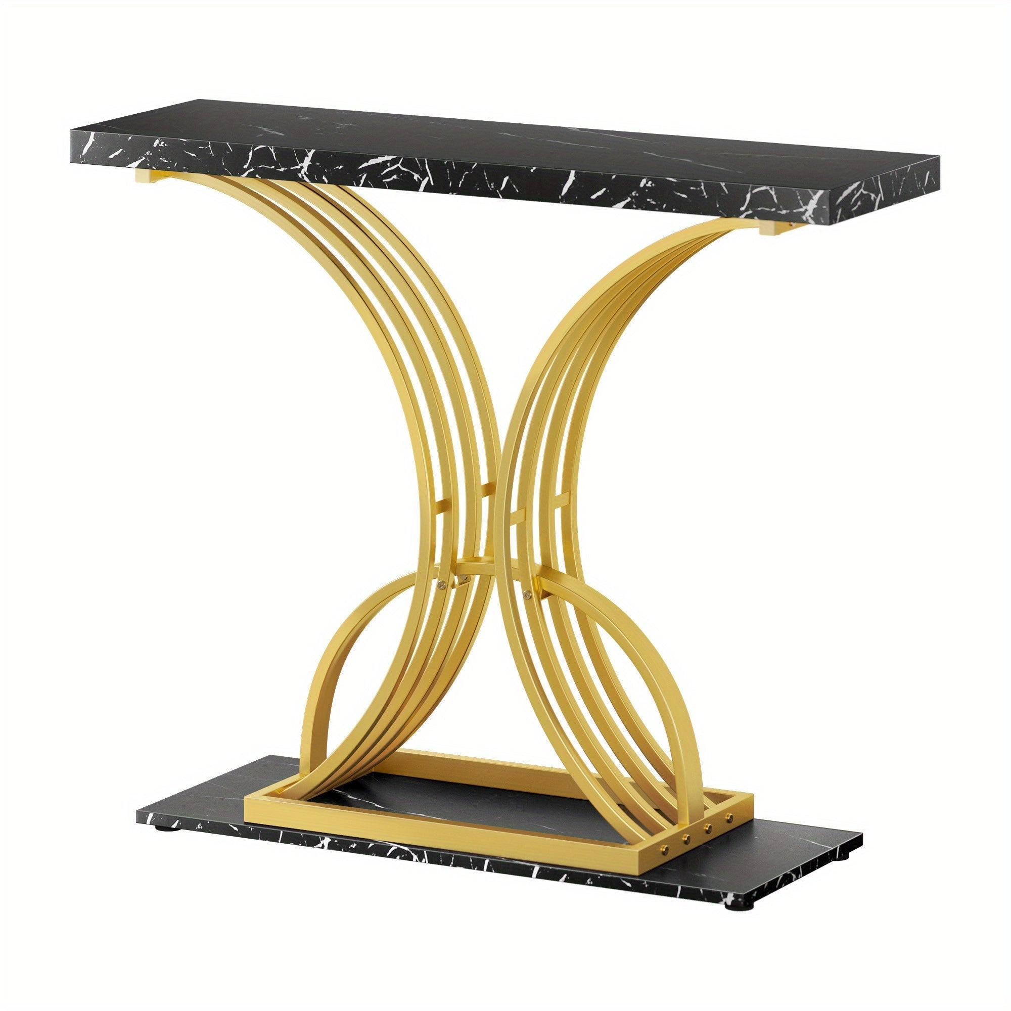 Modern Faux Marble Accent Console Table with Gold Metal Legs for Entryway Sofa - Perfect Halloween and Christmas Gift