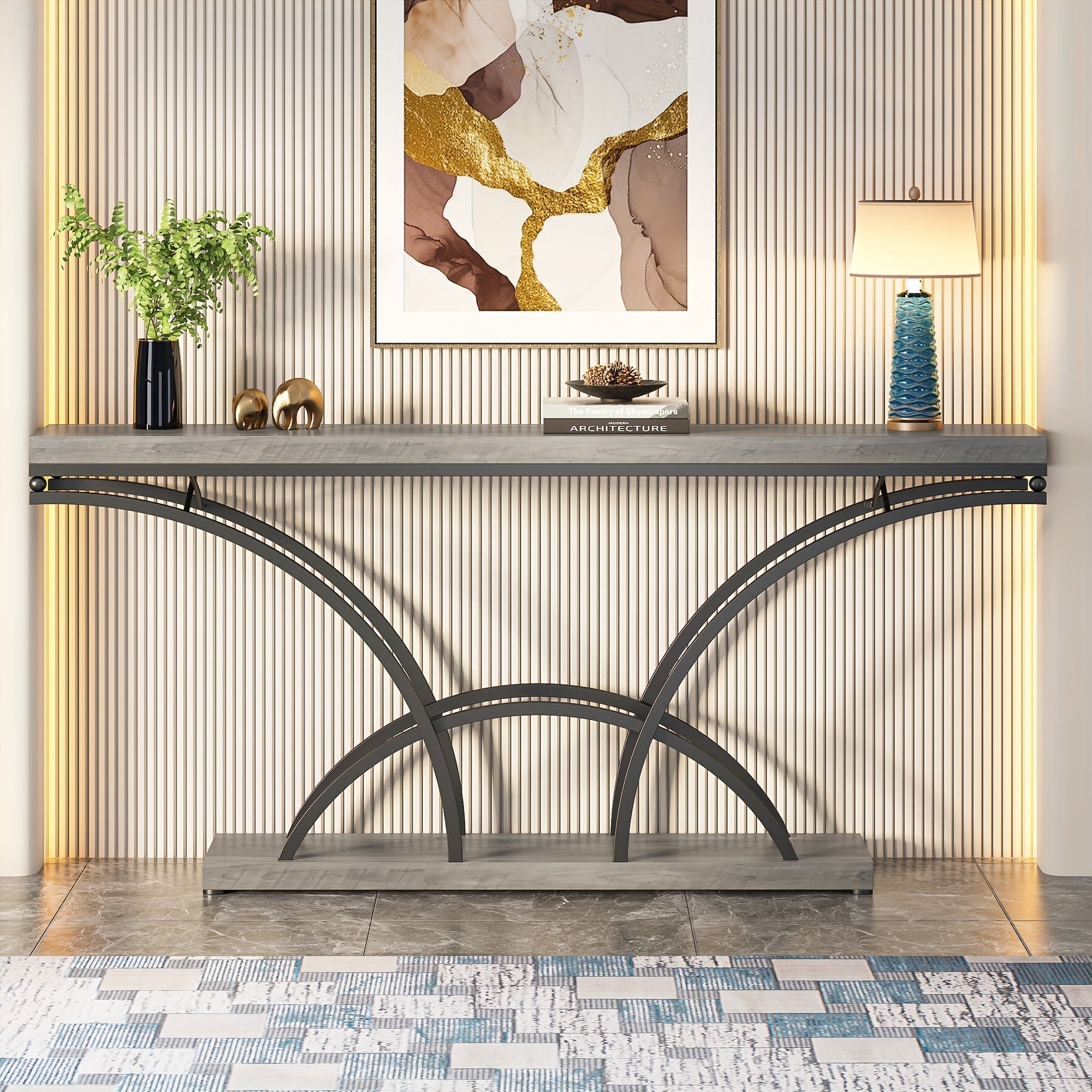 Console Sofa Table with Half-Moon Legs, Modern Accent Tables for Entryway, Living Room (Dimensions in cm)