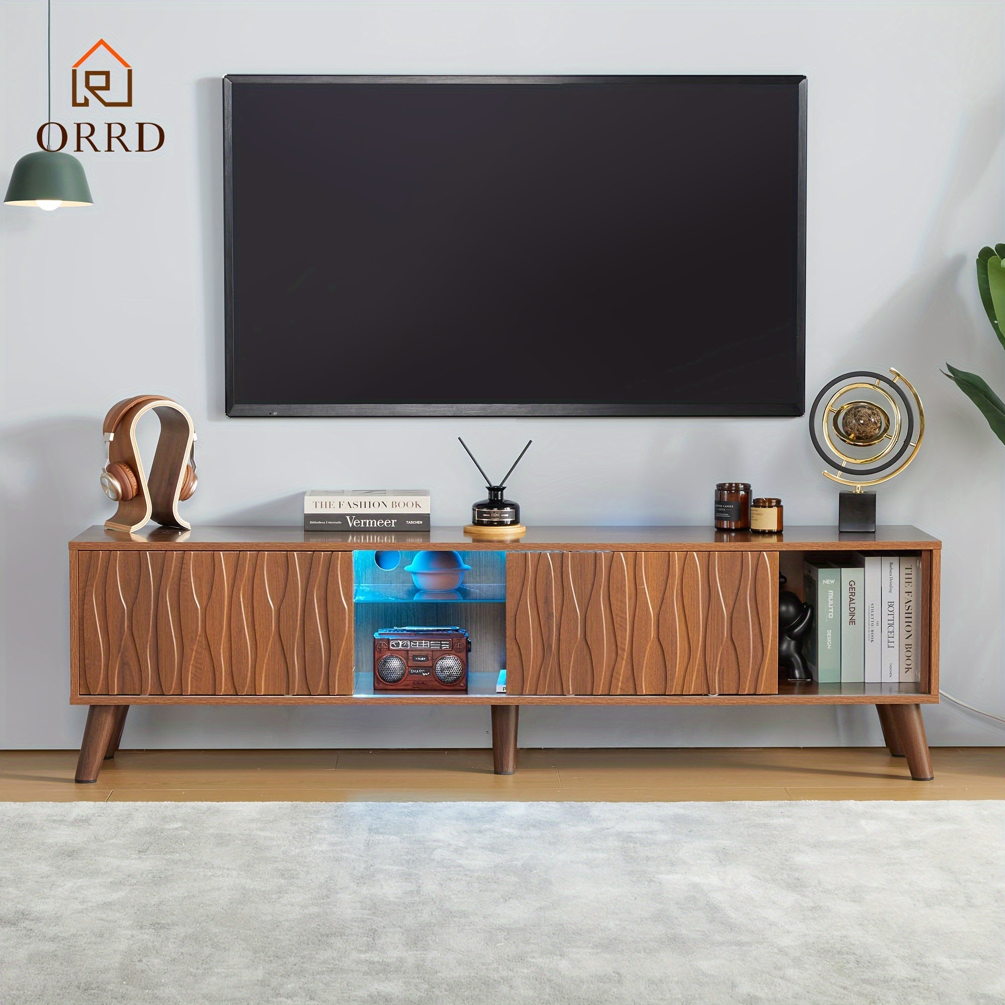 1pc Modern Walnut Finish TV Stand for Up to 178cm Screens, Freestanding Hardwood & MDF Media Console with Sliding Door, Cabinet Design, Ample Storage, Easy Assembly, No Power Needed