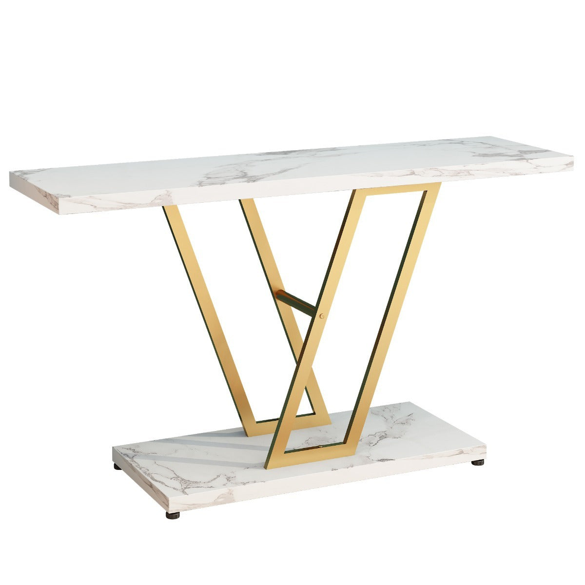 Console Table: 106.68 cm Industrial Entryway Table for Living Room - Narrow Sofa Table with Sturdy Metal Frame, Easy Assembly in Elegant Golden/White - Perfect for Holiday Decor and Creating a Warm, Welcoming Entrance