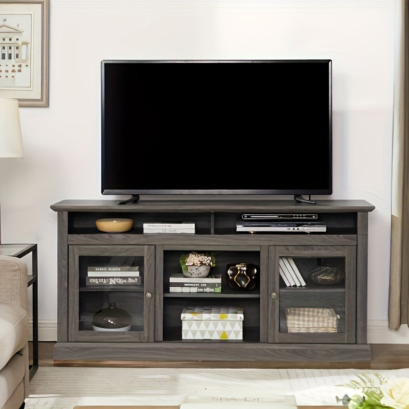 Modern TV Stand Media Stand Modern Entertainment Console For TV Up To 65" With Open And Closed Storage Space, Dark Walnut/Black, 60"W*15.75"D*29"H