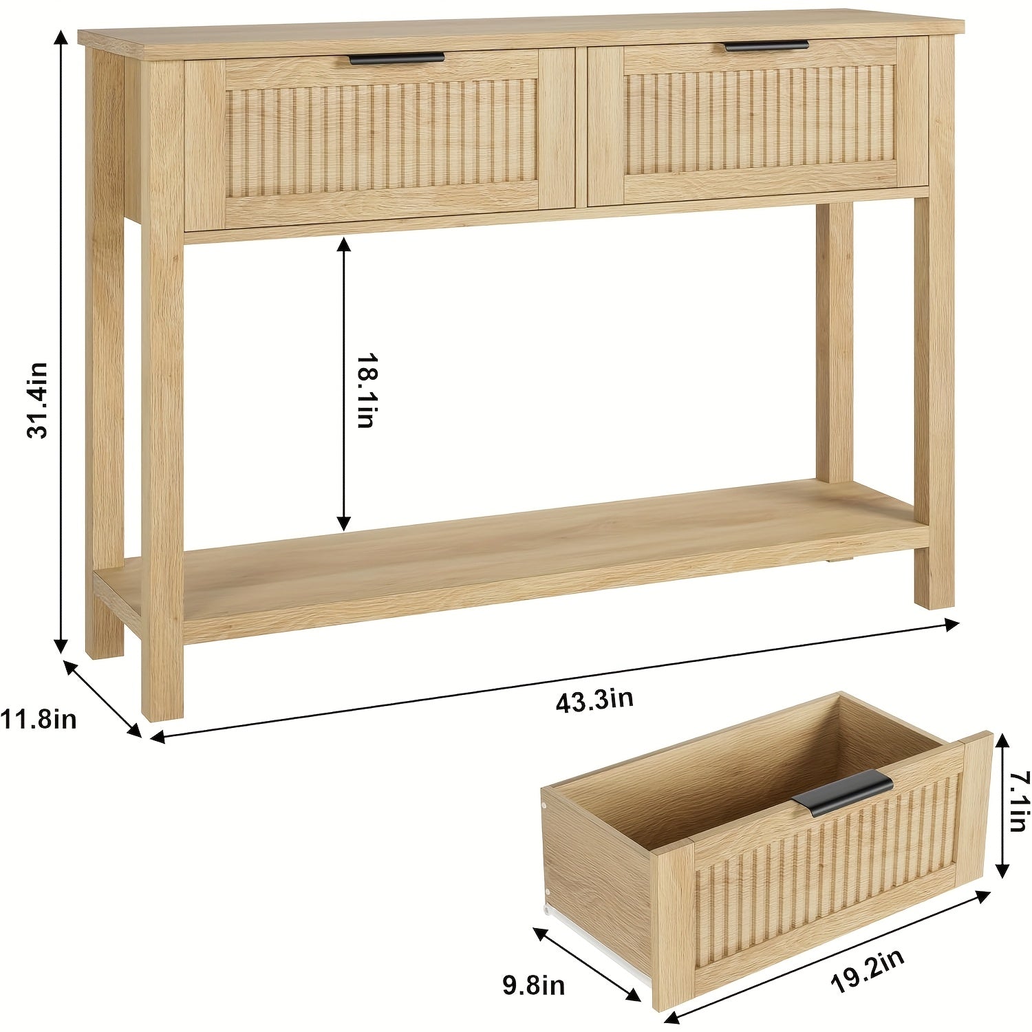 Farmhouse Entryway Table, 109 cm Console Table With 2 Drawers, 2 Tier Sofa Table With Storage For Living Room, Foyer Tables For Entryway