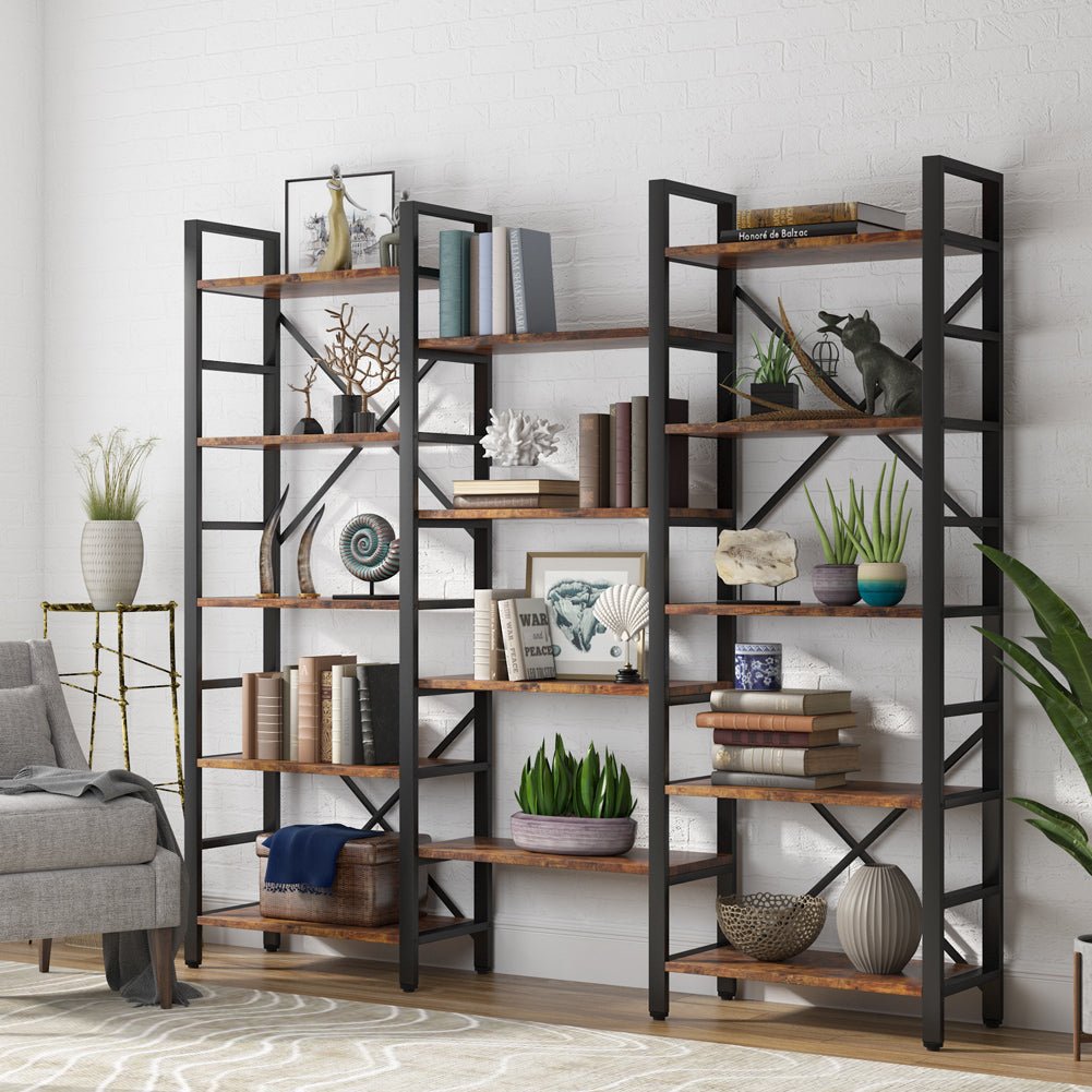 Industrial Bookshelf, Triple Wide 14-Shelves Etagere Bookcase (in cm)