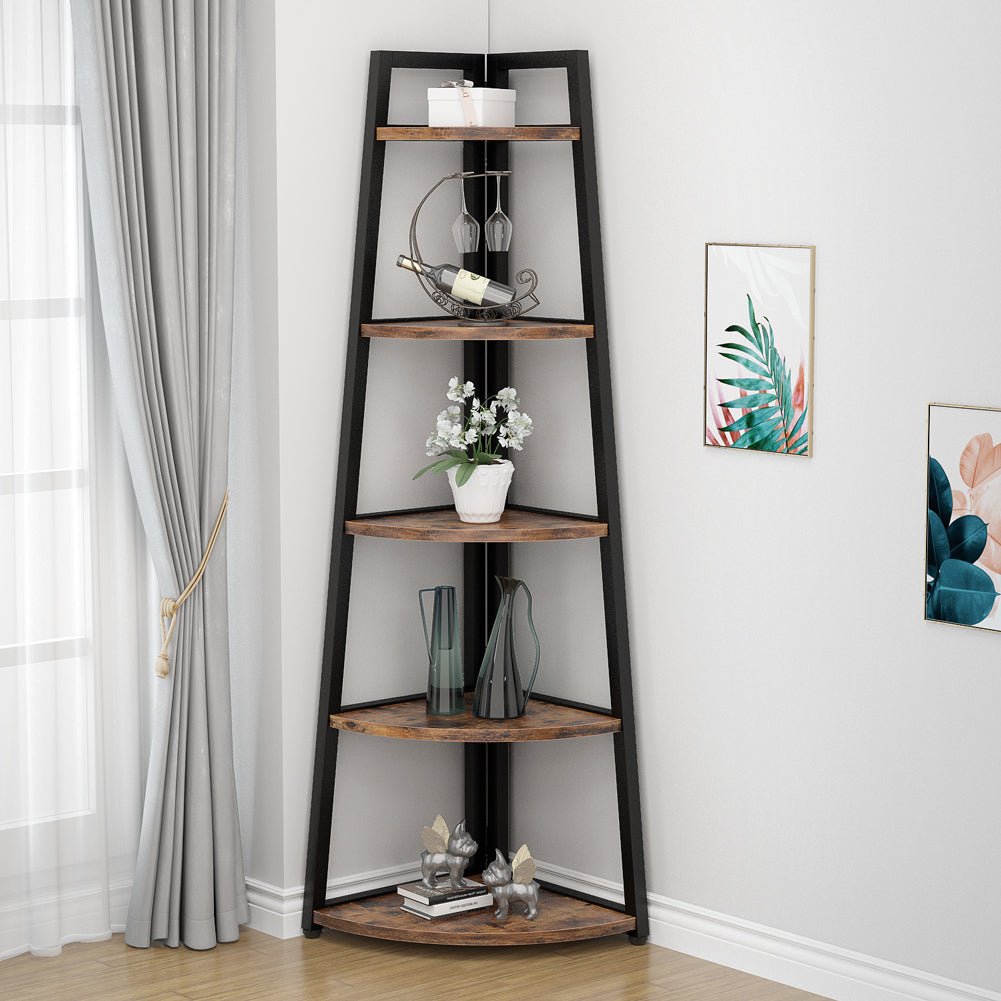 5-Tier Corner Shelf, 178 cm Tall Corner Ladder Shelf Small Bookshelf