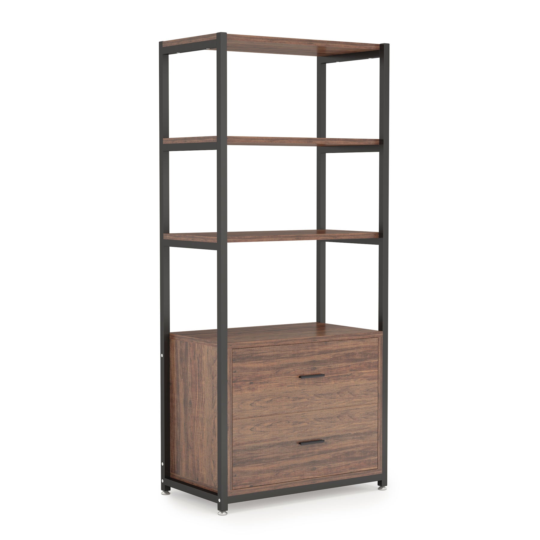 2-Drawer Bookshelf Etagere Bookcase with Open Shelves (cm)