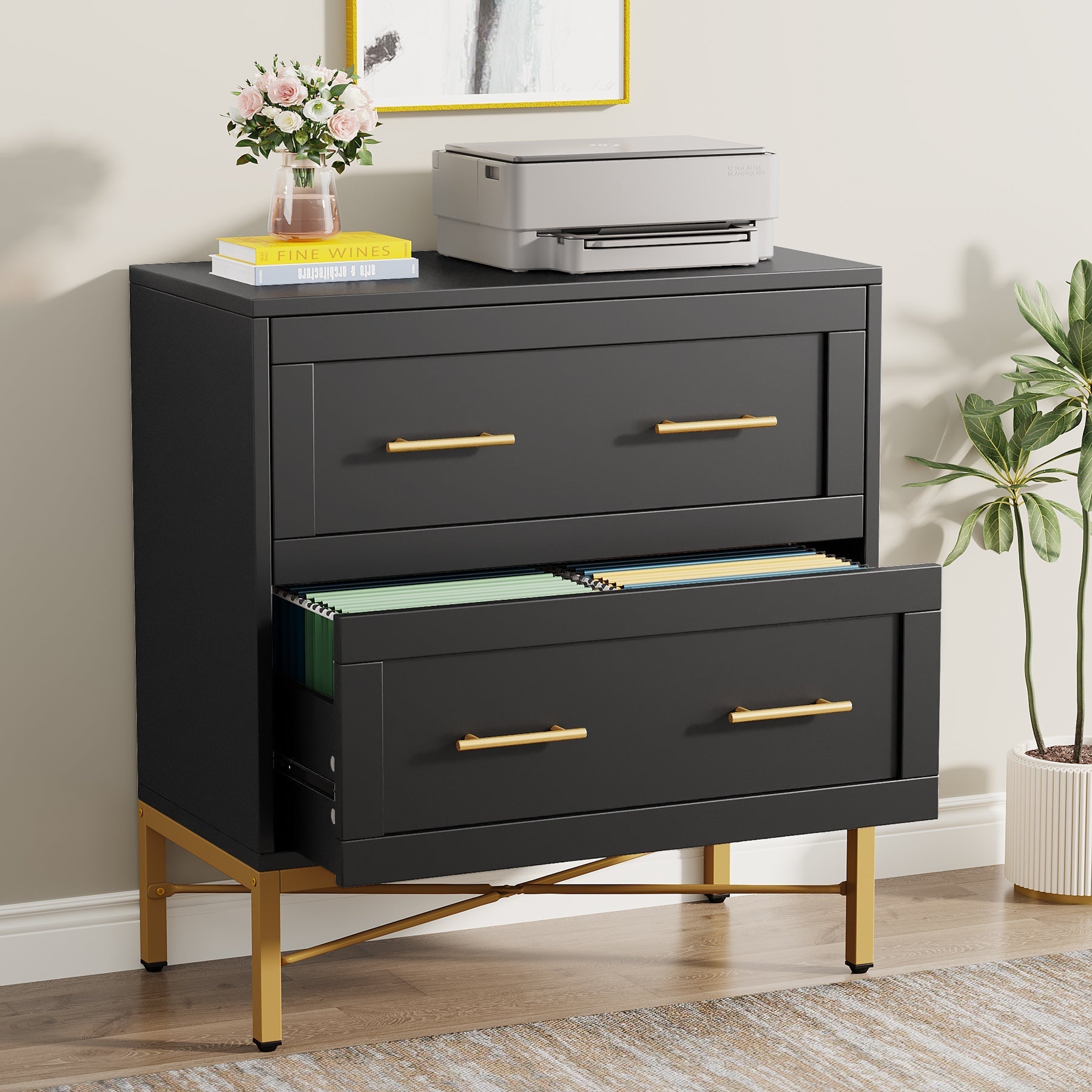 2-Drawer File Cabinet, Lateral Storage Cabinet Printer Stand (Dimensions in cm)