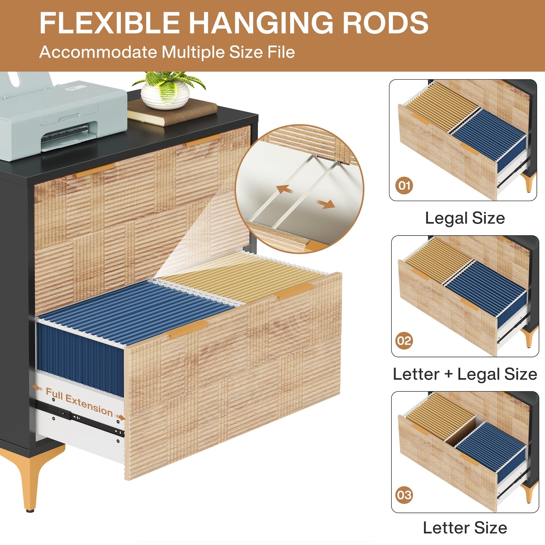 2-Drawer File Cabinet, Modern Filing Cabinet with Adjustable Hanging Bar (in cm)