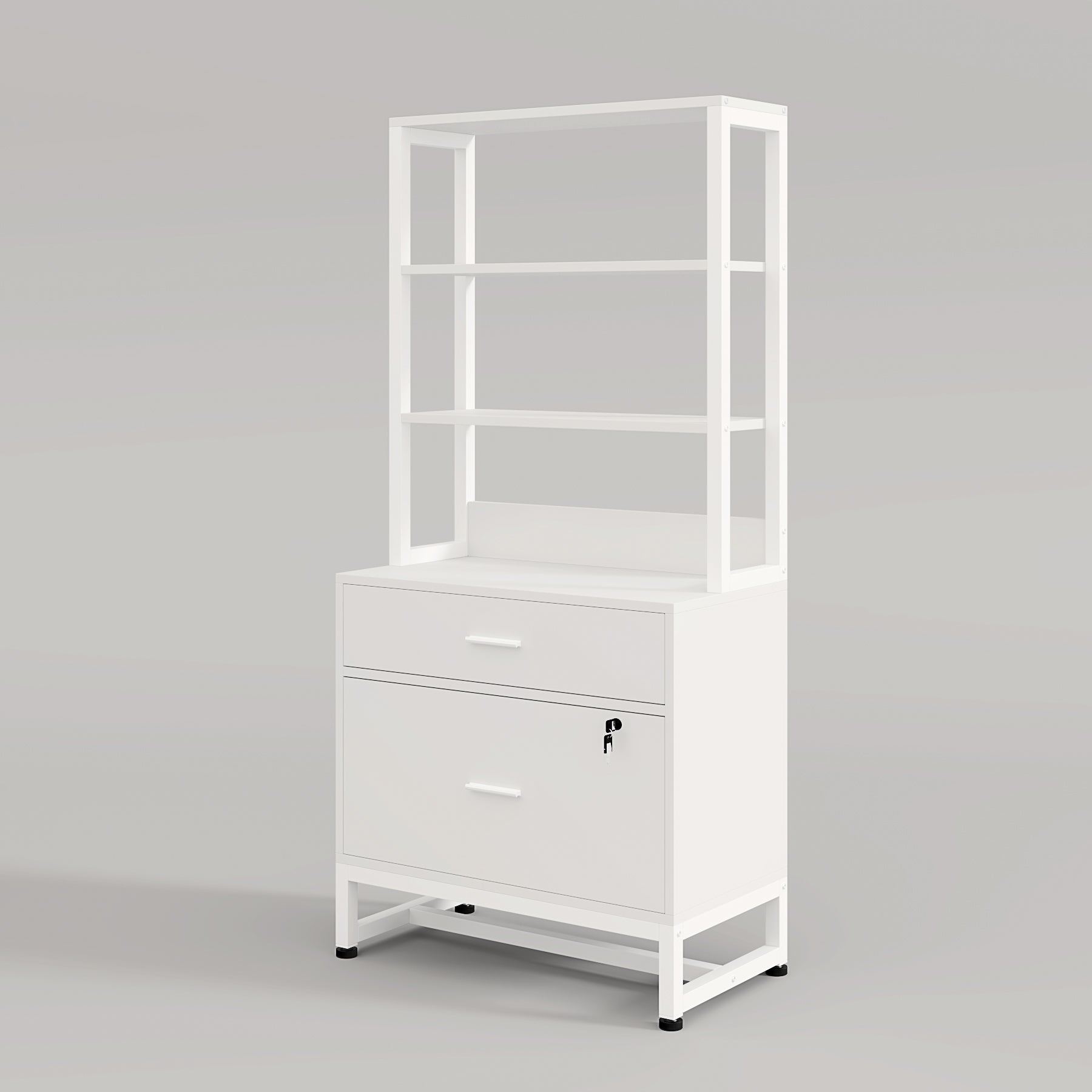 2-Drawer File Cabinet, Vertical Filing Cabinet with Lock & Bookshelf (Converted to cm)