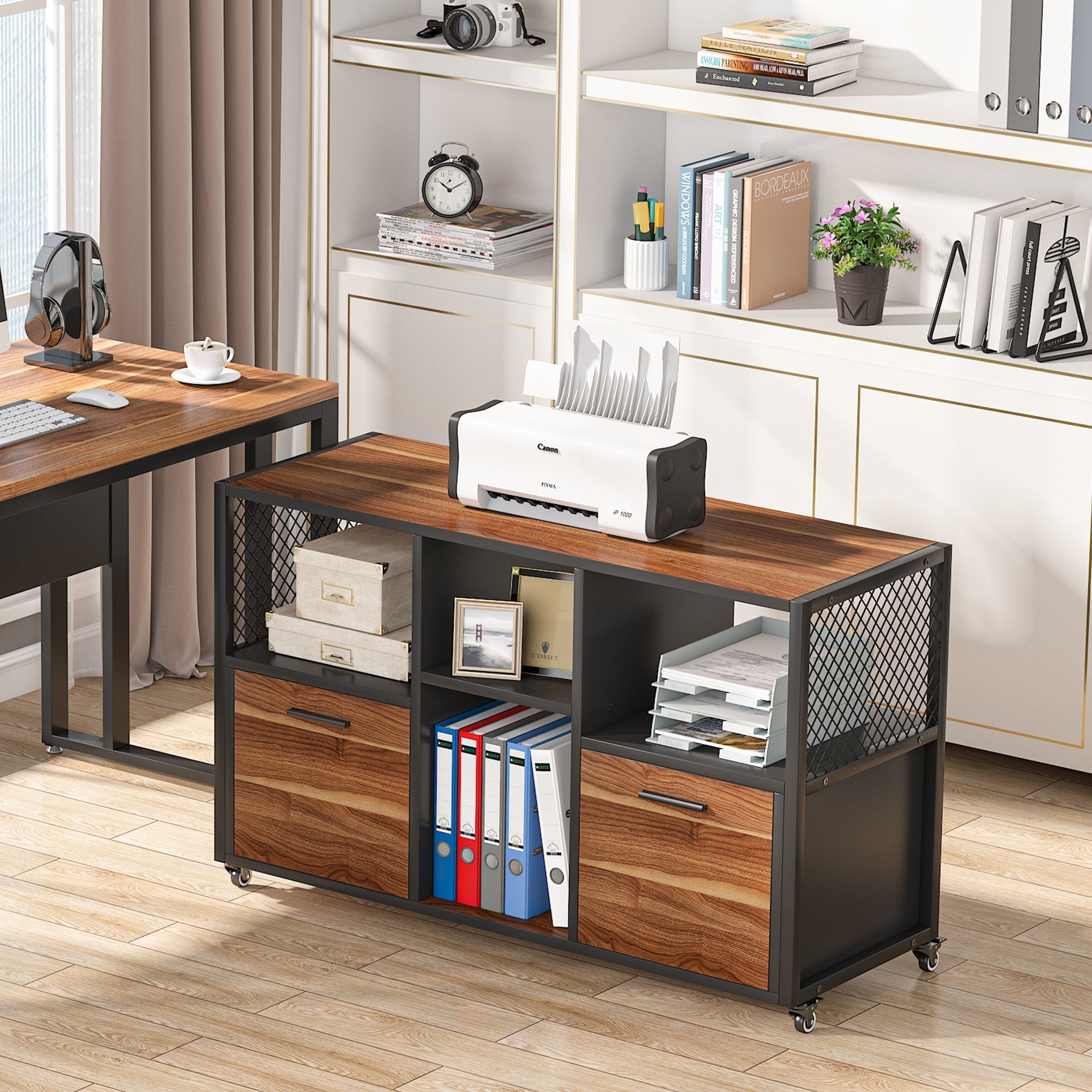 2 Drawer File Cabinet, Wood Mobile Lateral Filing Cabinet (cm)