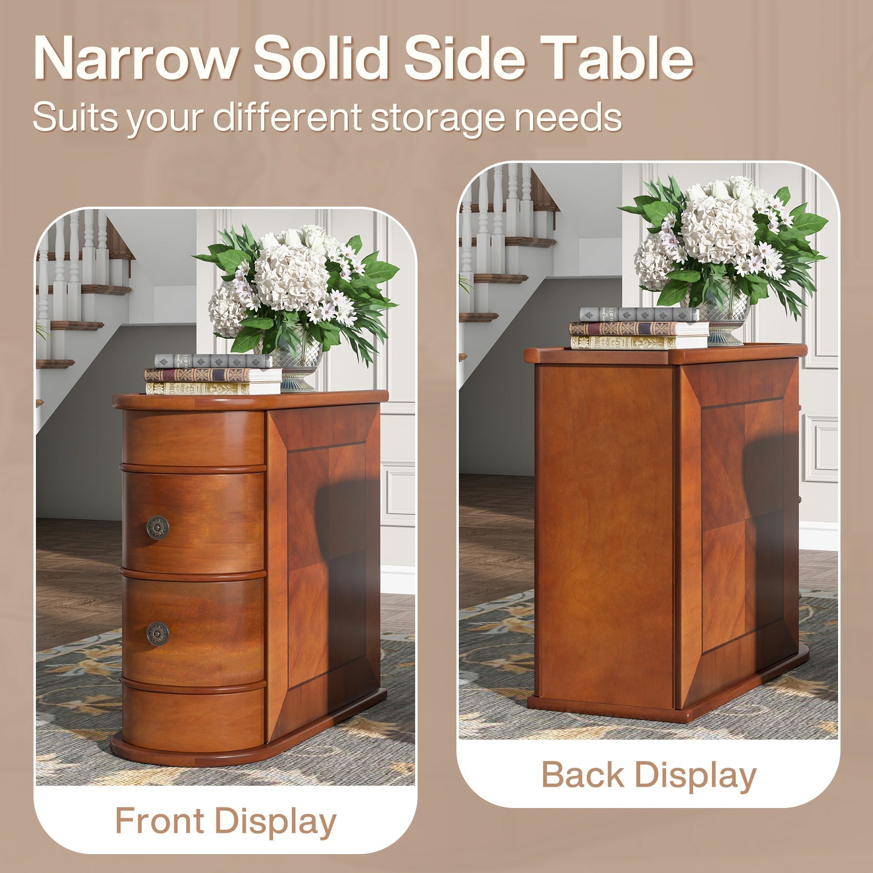 2 Drawers End Table, Wood Side Table