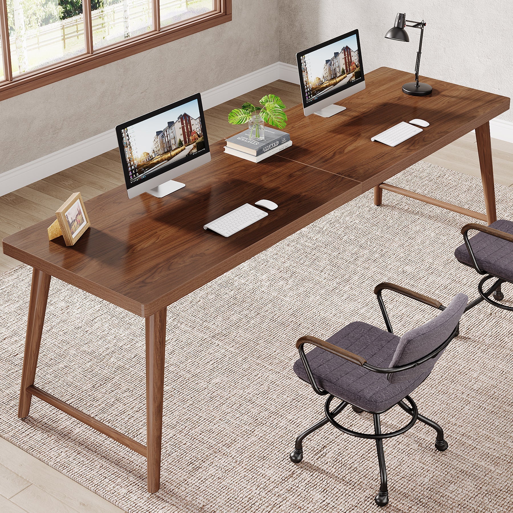 2-Person Computer Desk, 200 cm Executive Desk Study Work Table