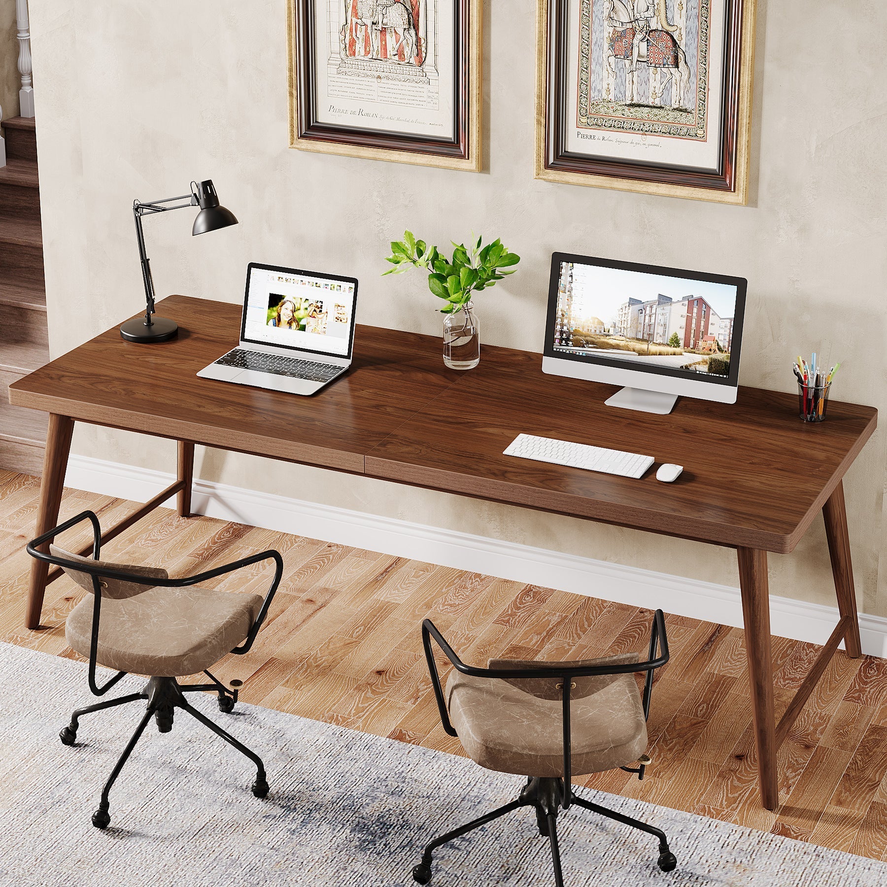 2-Person Computer Desk, 200 cm Executive Desk Study Work Table