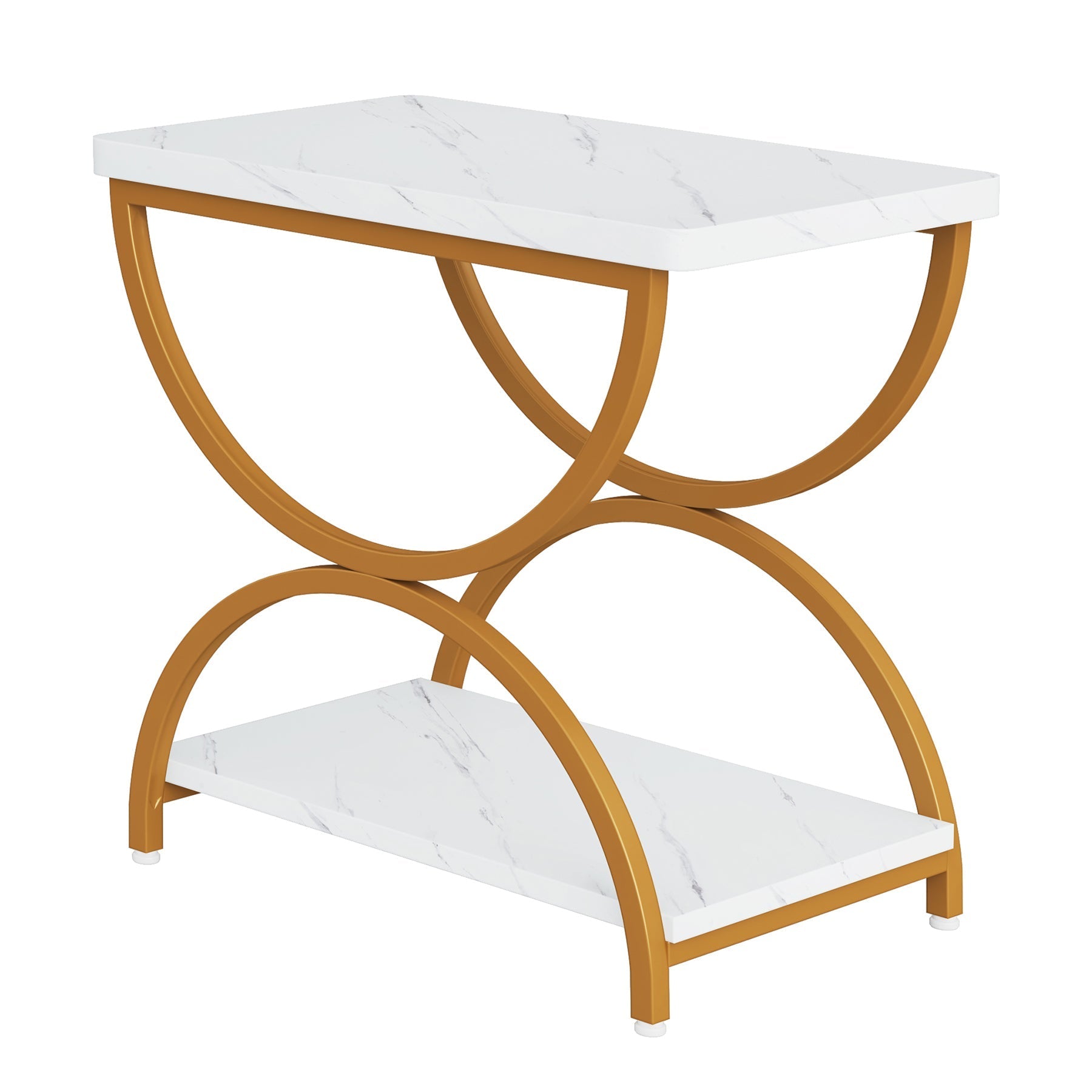 2-Tier End Table, Rectangular Side Table with Stylish Metal Frame