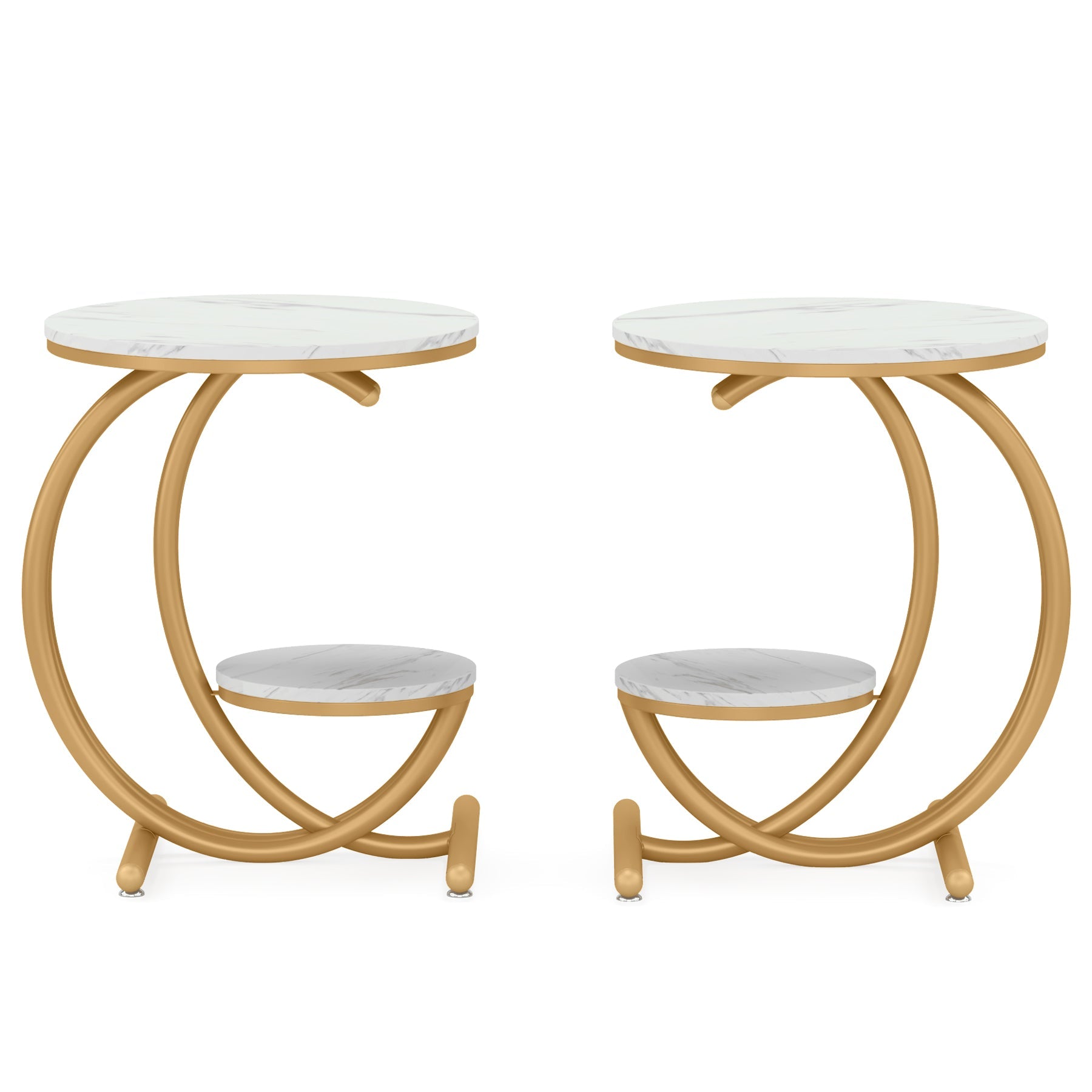 2-Tier End Table, Small Accent Side Table with C-Shaped Frame