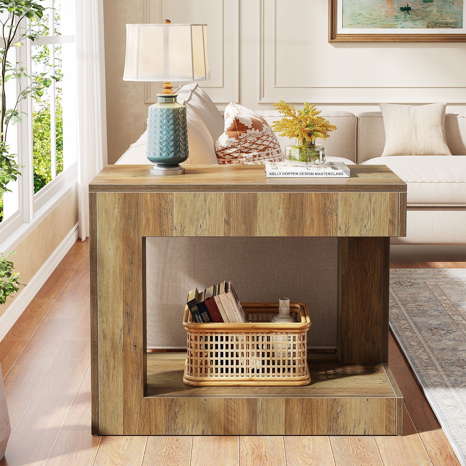 2-Tier End Table, Small Sofa Side Table With Open Storage Shelf