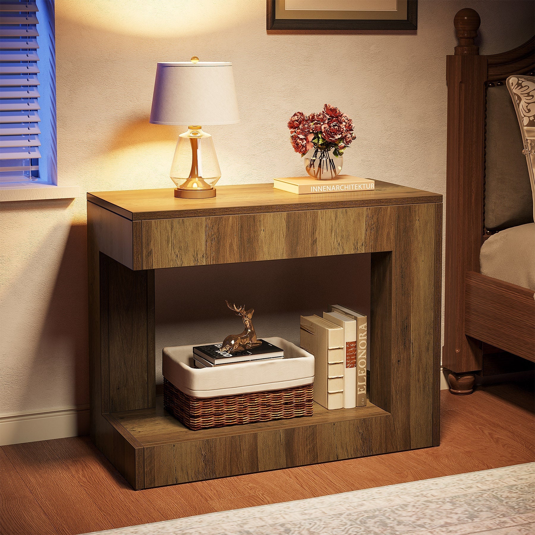 2-Tier End Table, Small Sofa Side Table With Open Storage Shelf