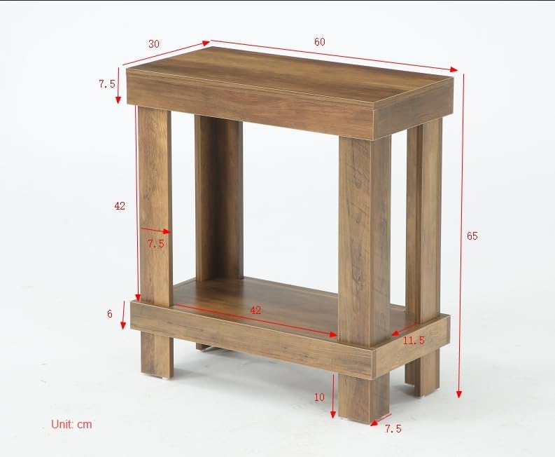 2-Tier End Table, Wood Side Table with Lower Shelf