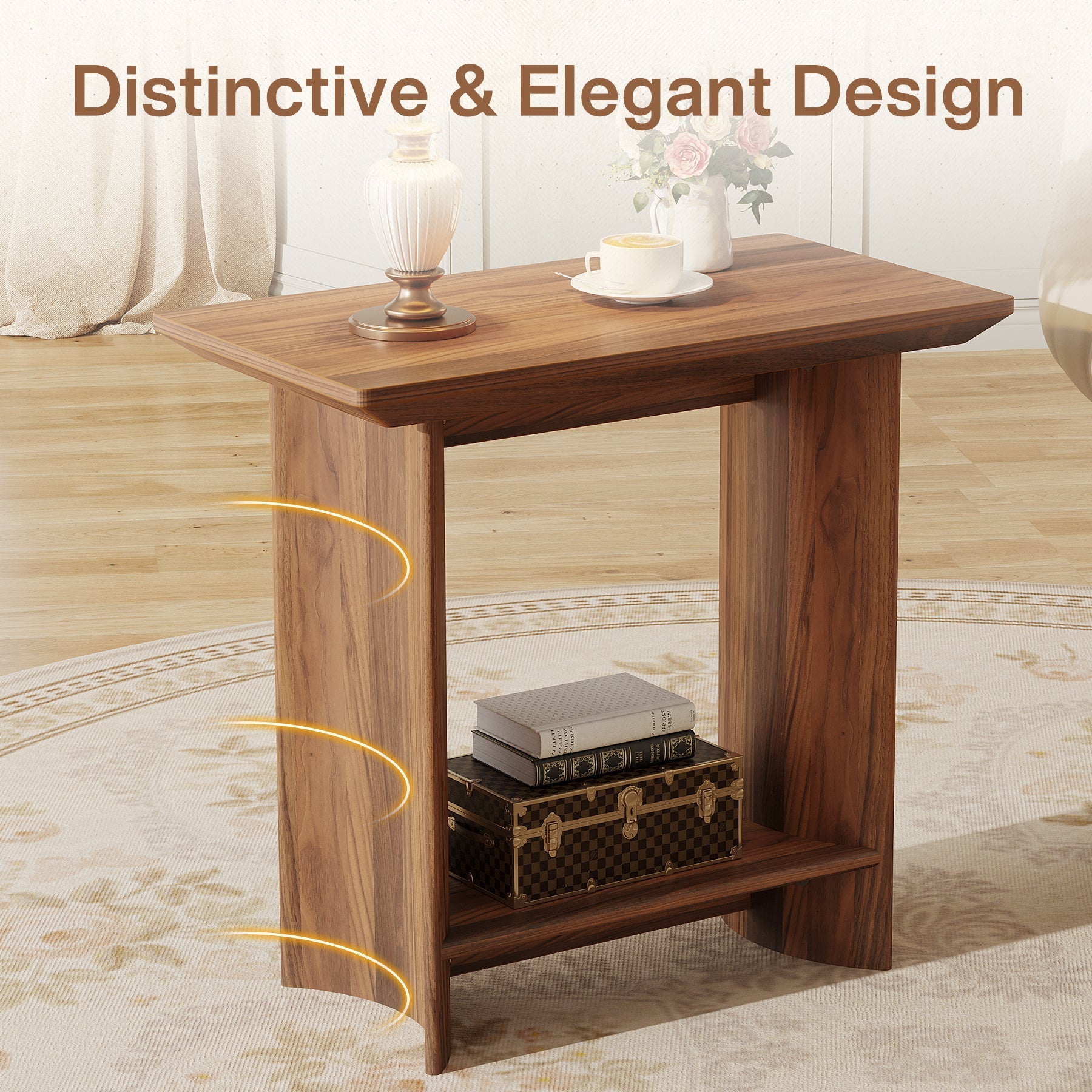 2-Tier End Table, Wood Sofa Side Table with Storage