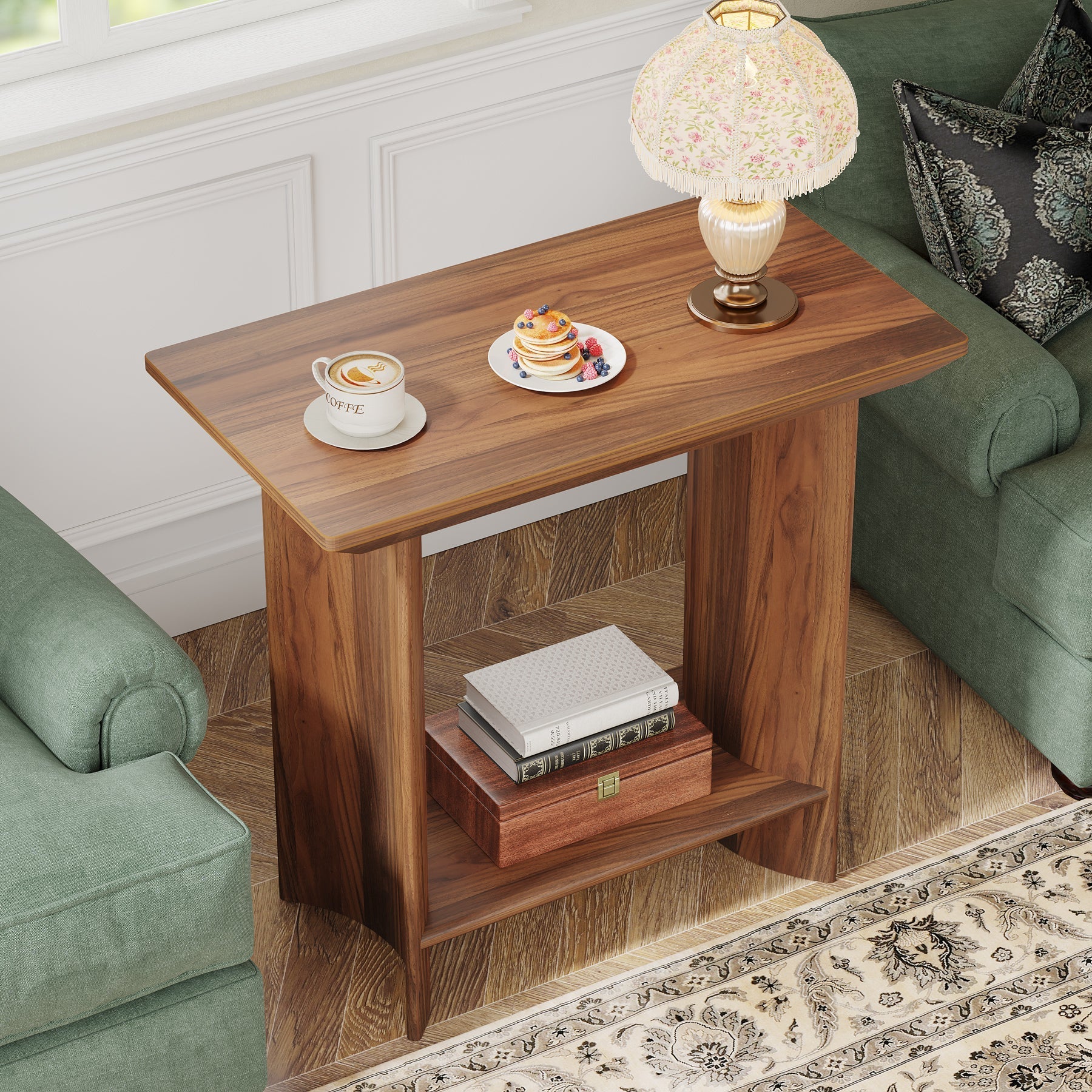 2-Tier End Table, Wood Sofa Side Table with Storage