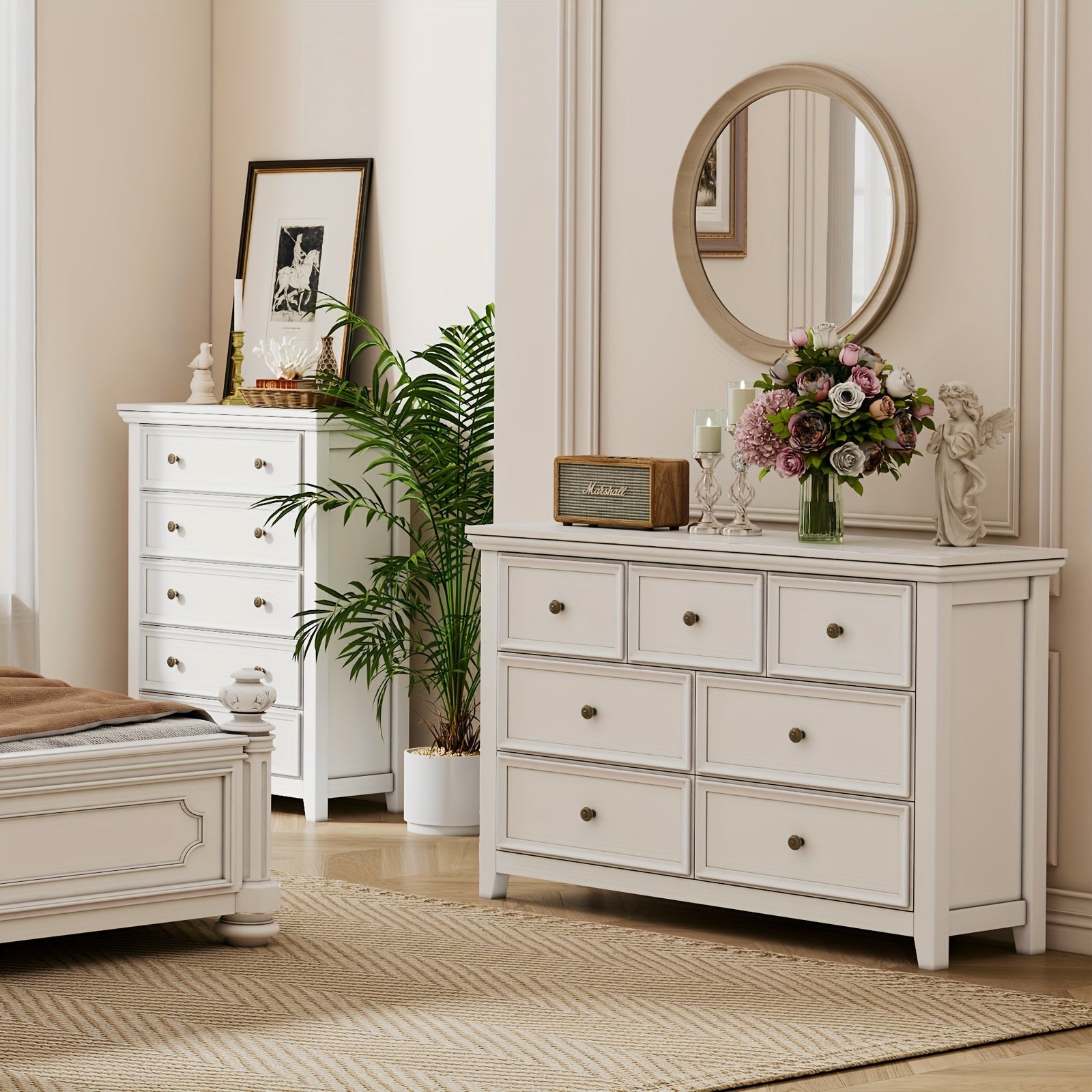 White Dresser for Bedroom, 5 Chest of Drawers, 5 Drawer Dresser for Home Office, Storage Drawer Cabinet with for Bedroom, Living Room, Hallway