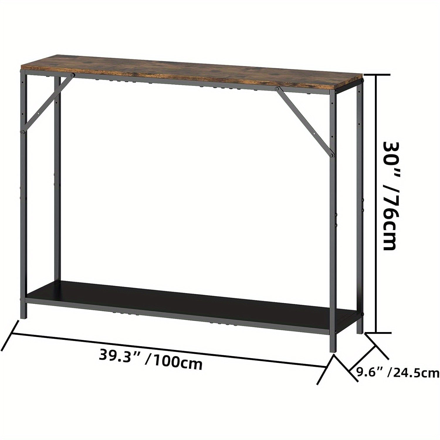 Sofa Tables, Console Table With Shelf, Long Couch Table With Metal Frame, Narrow Sofa Table For Hallway, Entryway, Foyer, Hall, Easy To Assemble, Behind Couch Table, Rustic Brown (Dimensions in cm)