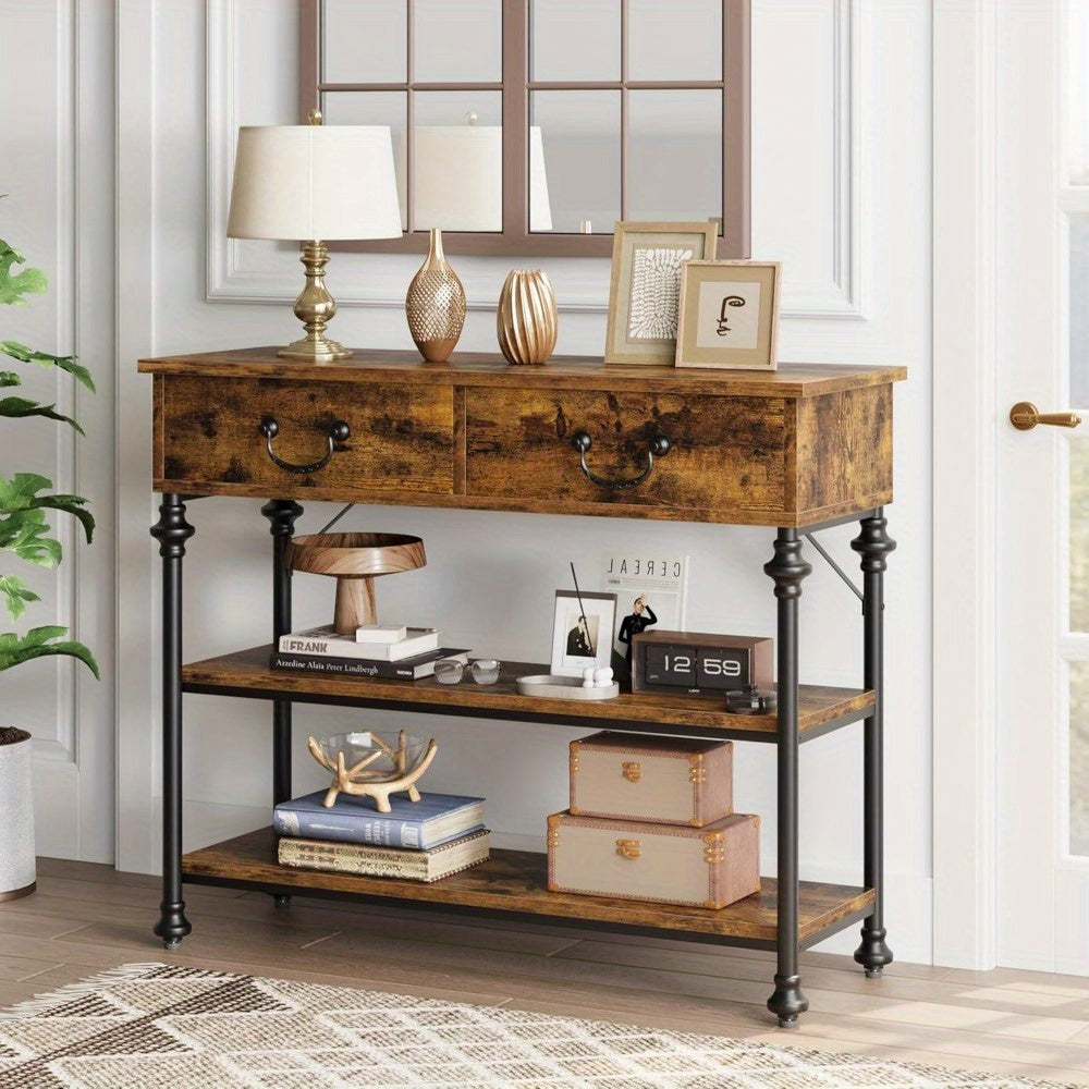 Small Entryway Table with 2 Drawers, Narrow Console Table with Storage Shelves for Living Room, Console Tables for Entryway, Hallway Table, Sofa Table (in cm)