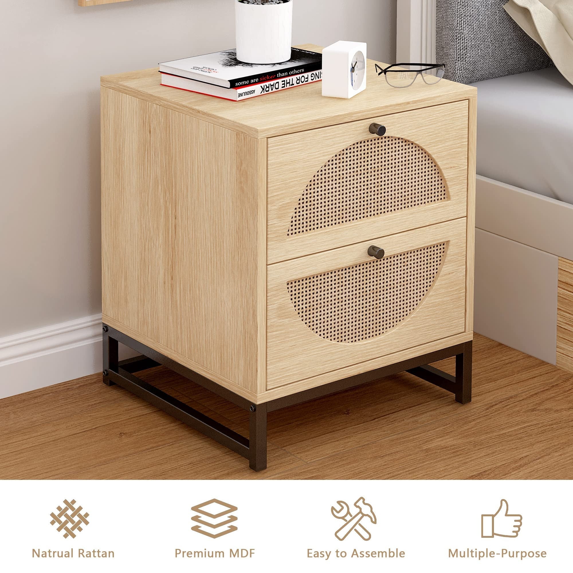 Charming Farmhouse-Style Nightstand with 2 Drawers and Storage Cabinet – Ideal for Small Spaces, Living Room, and Bedroom