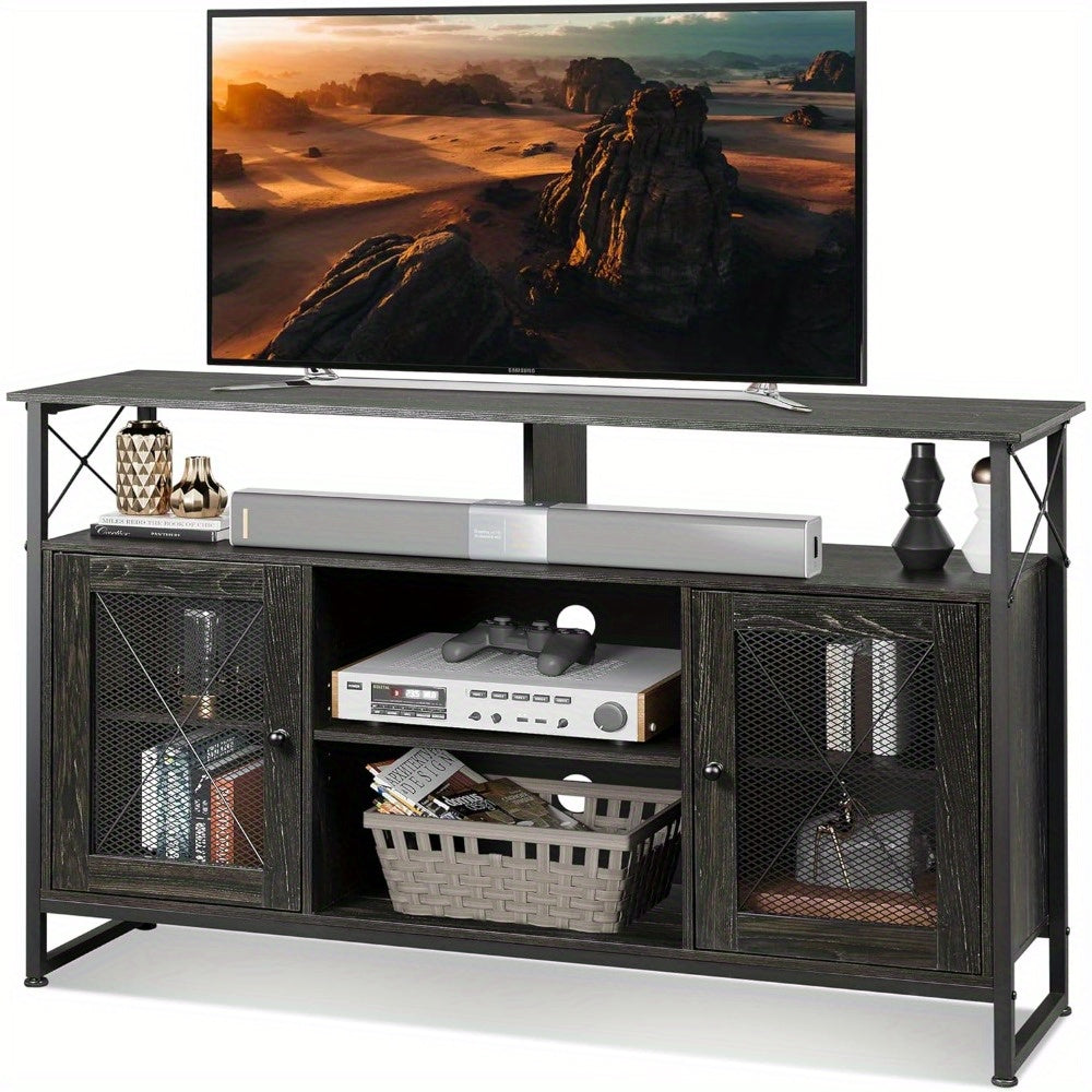 Adjustable TV Stand for 55 Inch TV, 81cm Tall Indoor Outdoor Entertainment Center with Open Storage Cabinets, TV Console with Stable Shelf for Cabin, Bedroom