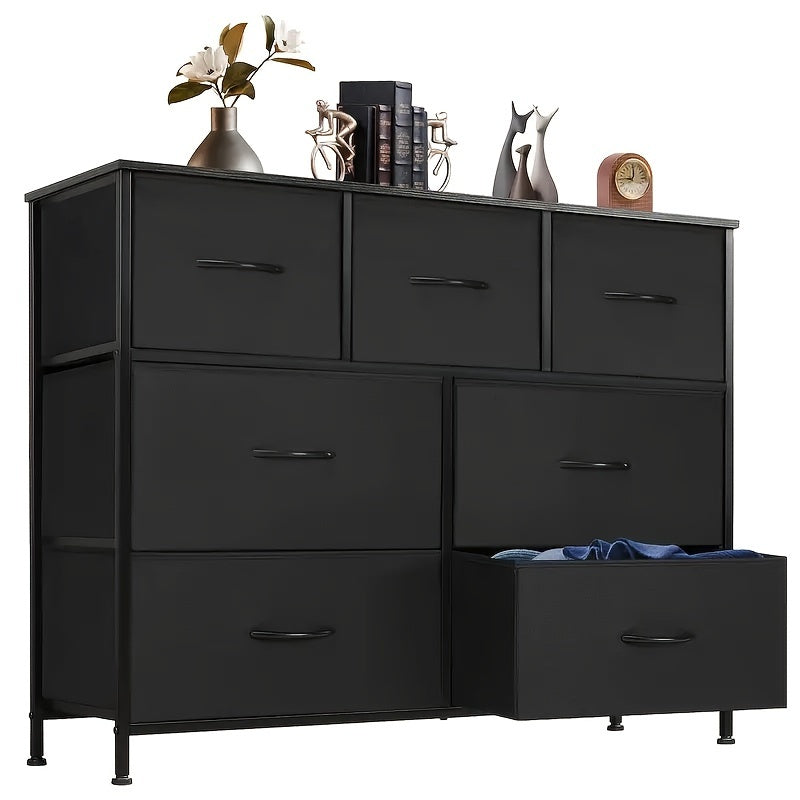 Bedroom Vanity, Bathroom Storage Cabinet, Storage Drawers, TV Cabinet With 7 Drawers Fabric Storage Tower, Chest Of Drawers With Fabric Organizer, Wooden Top, Holds TVs Up To 45 Inches, For Bathroom, Closet, Entryway, Living