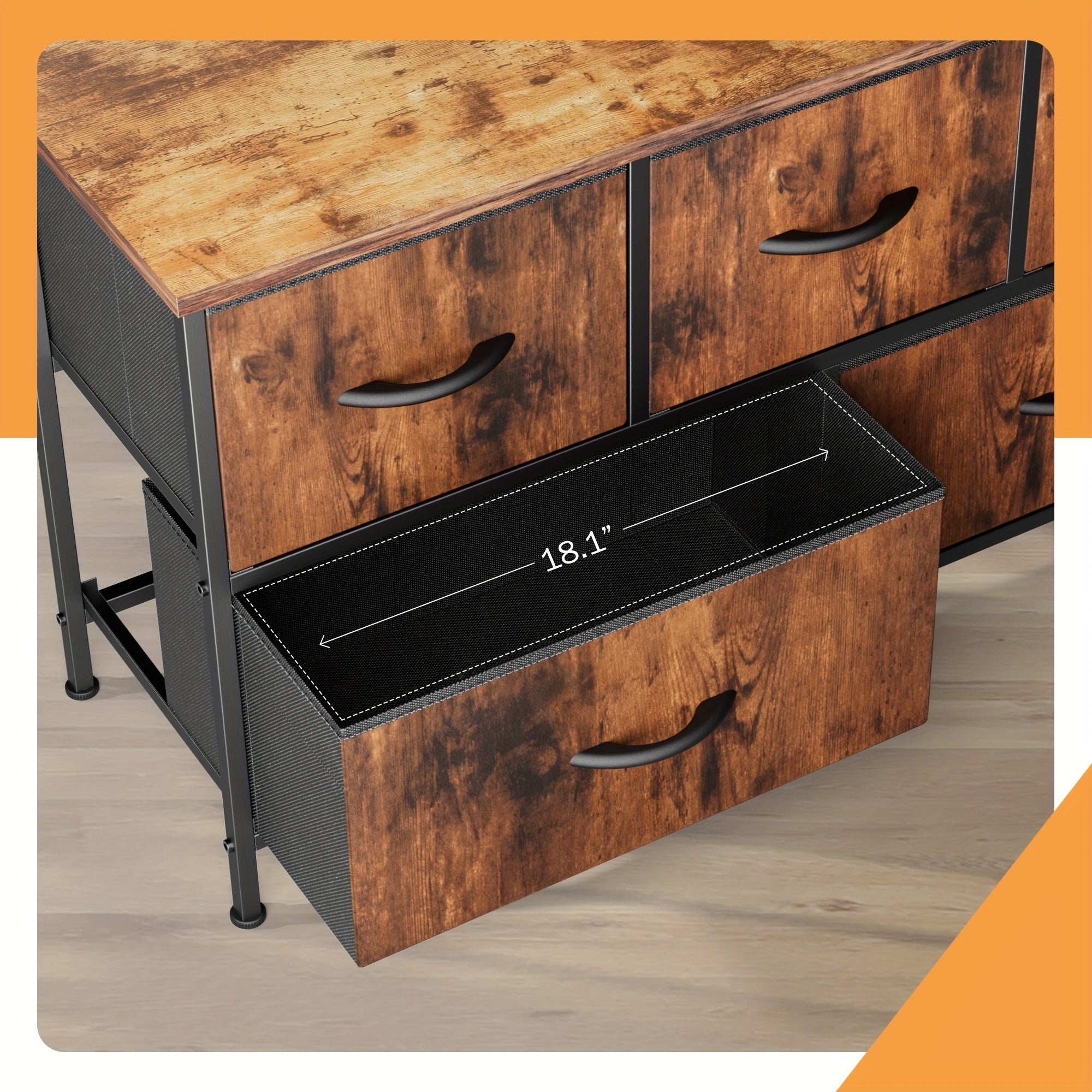 Dresser For Bedroom Furniture, Storage Drawers, TV Stand Fabric Storage Tower With 5 Drawers, Chest Of Drawers With Wooden Top For TV Up To 45 Inch, For Living Room, Closet, Entryway, 39.4 X 11.8 X 20.9 In