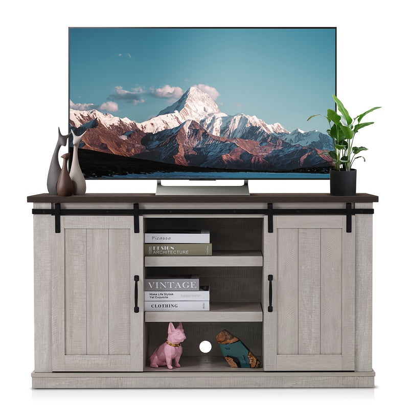 Farmhouse TV Stand For 152cm TV, Entertainment Center With Storage And Sliding Barn Doors, Modern Media TV Console TV Stands For Living Room Bedroom ( Khaki)