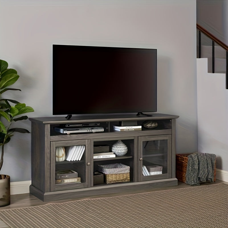 Modern TV Stand Media Stand Modern Entertainment Console For TV Up To 65" With Open And Closed Storage Space, Dark Walnut/Black, 60"W*15.75"D*29"H