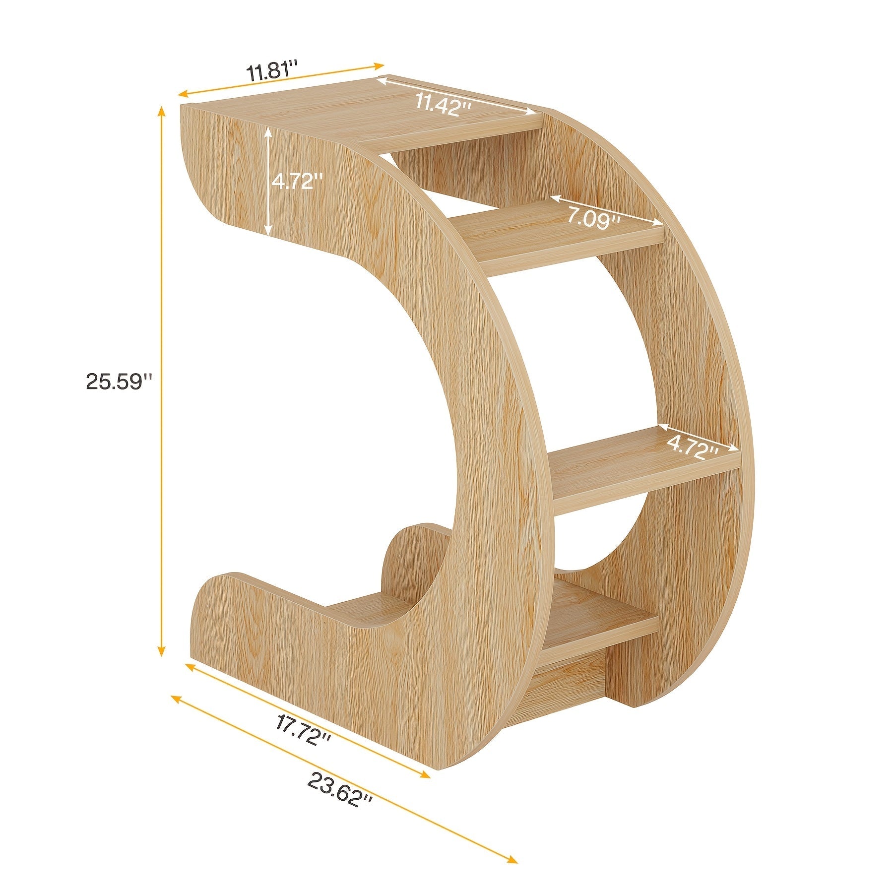 C-Shaped End Table, 4-Tier Side Table with Storage Shelves for Living Room Bedroom, Natural